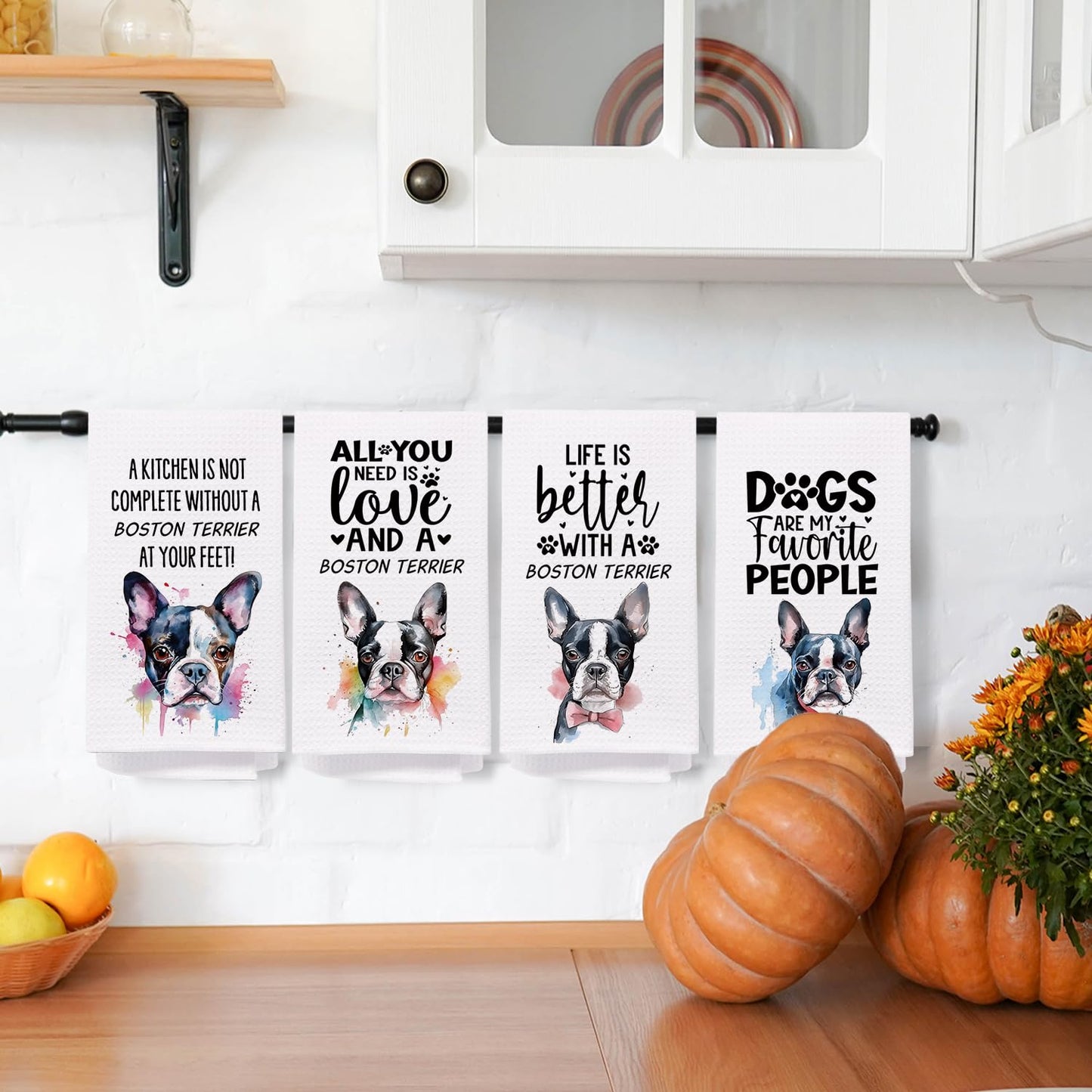 SPBL&L Boston Terrier Gifts for Women,Boston Terrier Decor Kitchen Bathroom Hand Dish Towels Set of 4,16x24 Inches