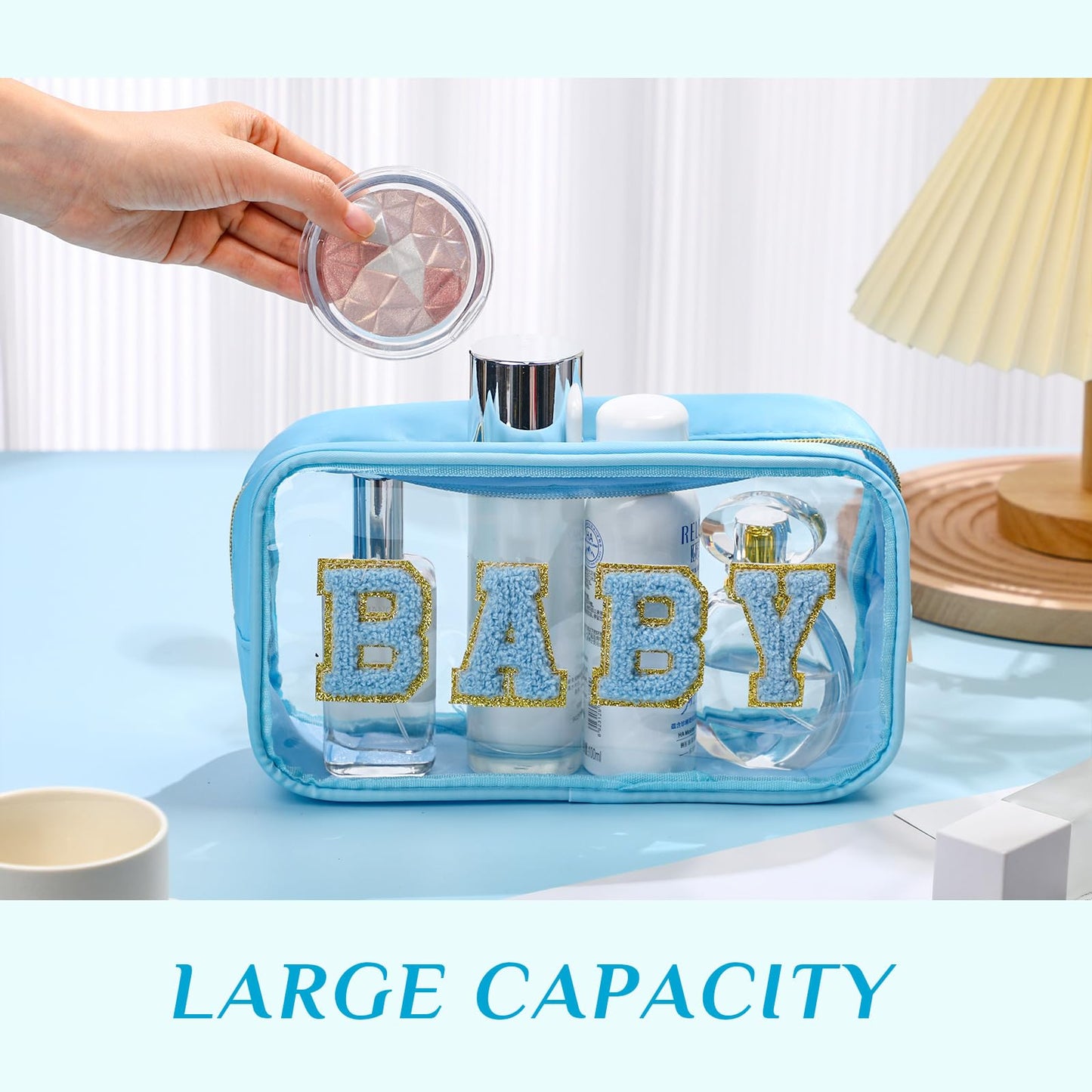 SilTriangle 4 Pcs Mama and Baby Toiletry Bag Clear Chenille Letter Pouch Snacks Makeup Stuff Travel Diaper Bag Preppy Transparent Pouch with Zipper for Women Gift(Fresh Color)