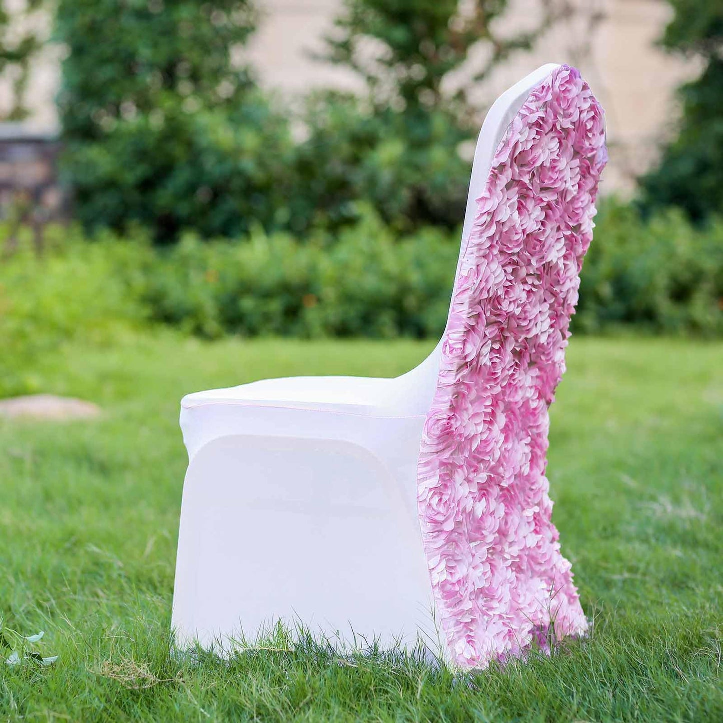 Efavormart 1 Set White Satin Rosette Spandex Stretch Folding Chair Cover for Party Dining Chairs Wedding W/Foot Pockets Washable Slipcovers for Outdoor Events