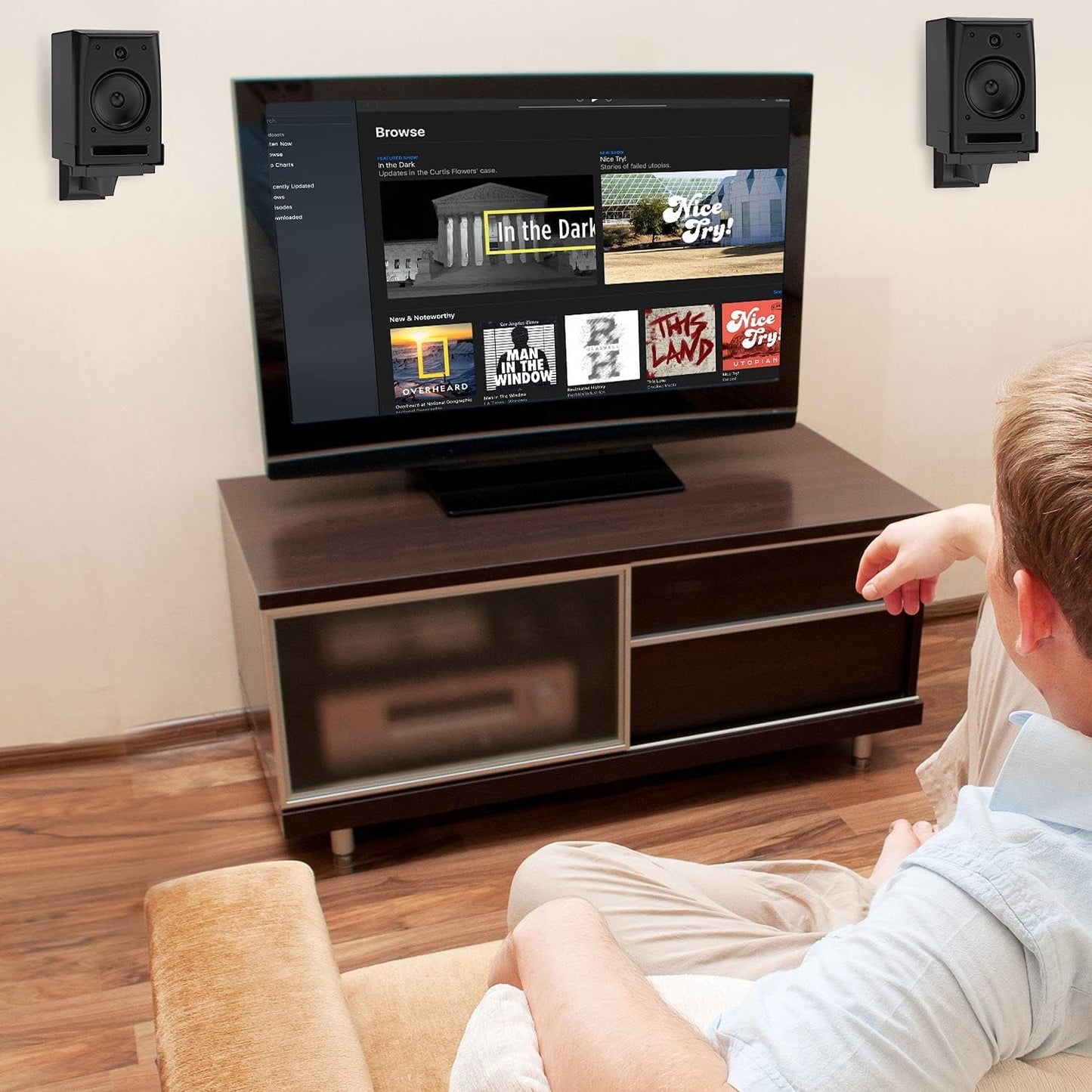 WALI Speaker Wall Mounts, Dual Side Clamping Bookshelf Mounting Bracket for Large Surrounding Sound Speakers, Hold up to 55 lbs. (SWM201), 1 Pair, Black