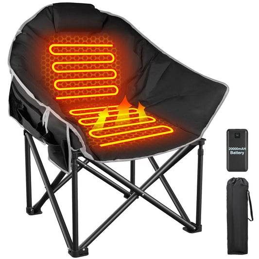 ZENPETIO Heated Camping Chair, Oversized Heated Chair for Adults Outdoor Sports, Dual Heating Zones with 3 Levels, Portable Folding Heated Chairs for Camp, Sports, Lawn with 20000mAh Battery