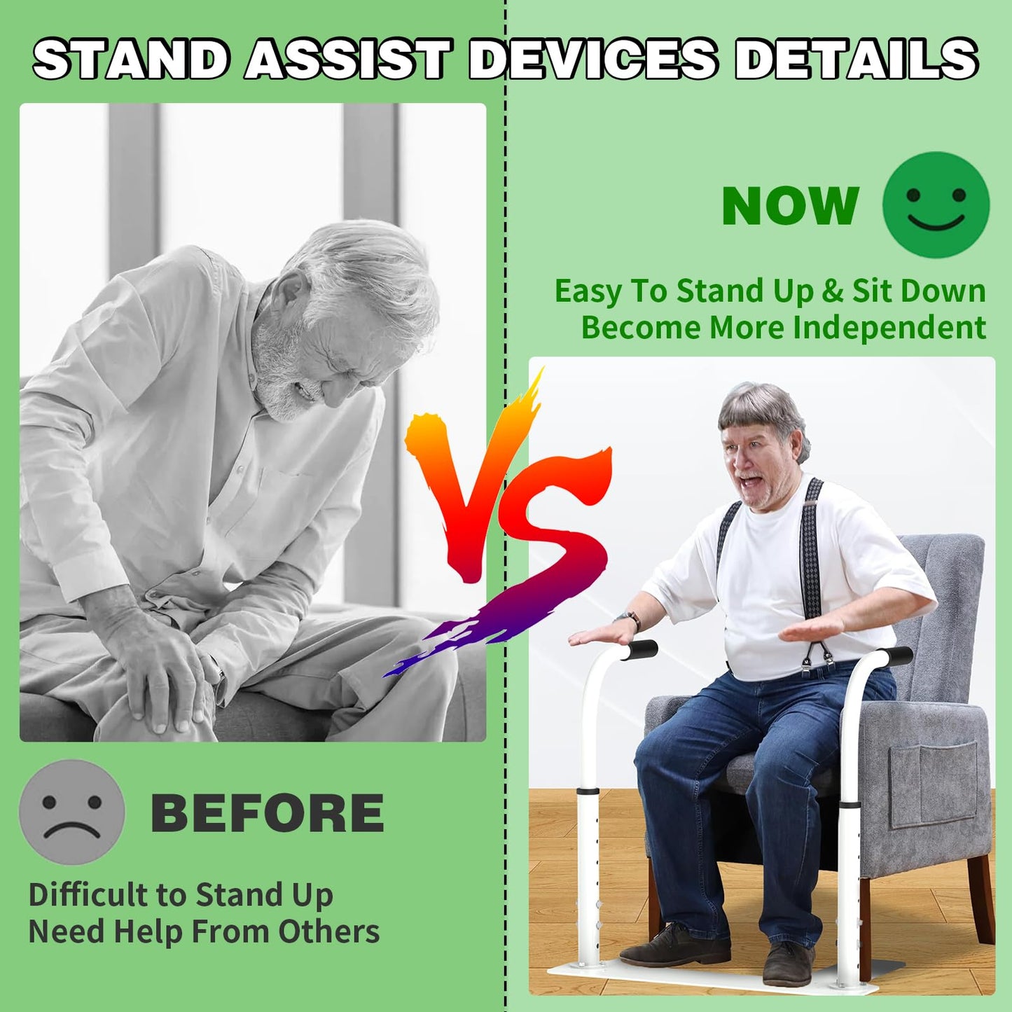 Heavy Duty Couch Stand Assist, Height & Width Adjustable Standing aid & Support Device, Chair/Sofa Stand Assist for Elderly Mobility & Daily Living Sit to Stand(400LBs Loading, White)