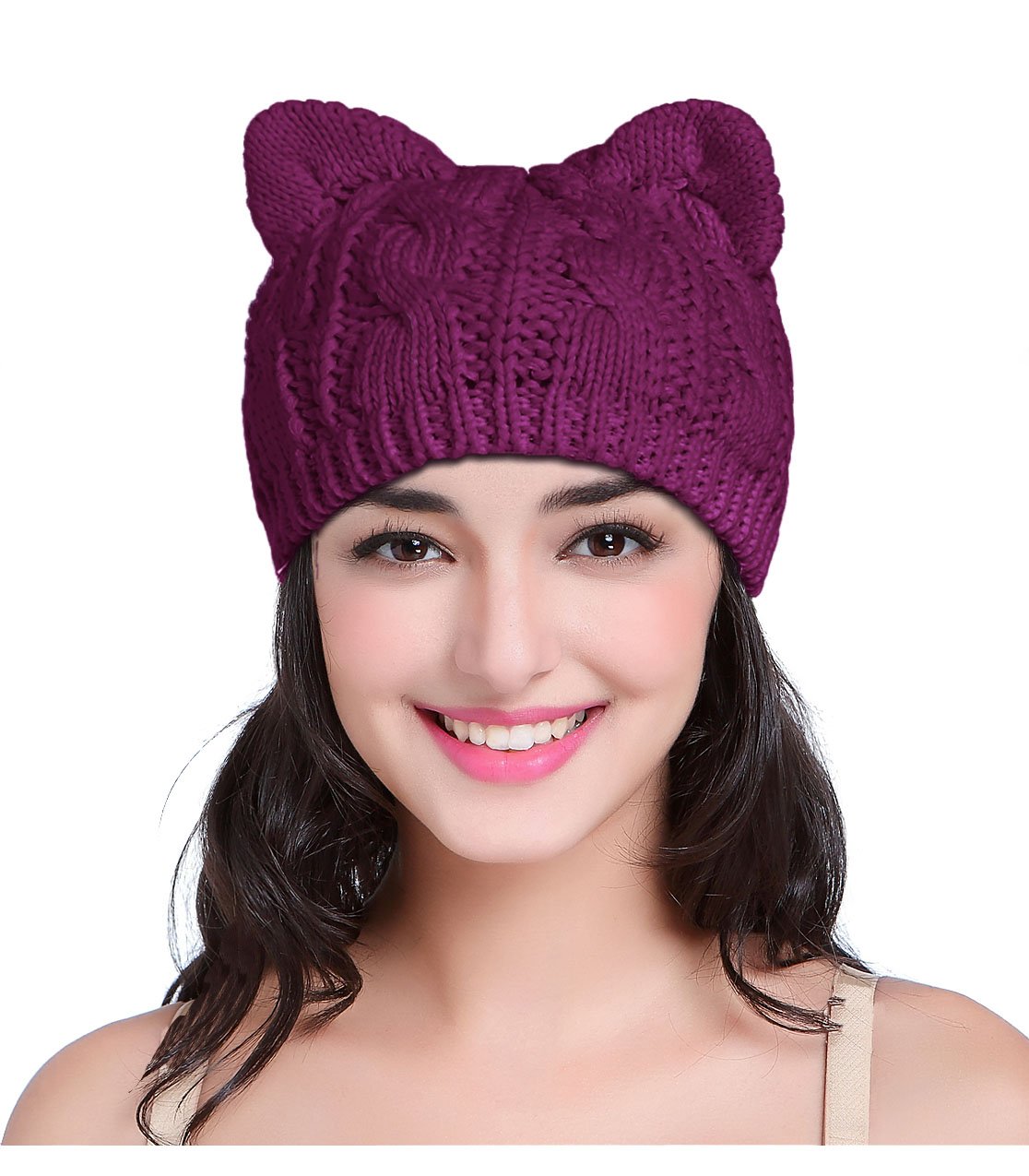 v28 Women Men Girls Boys Teens Cute Cat Ear Knit Cable Rib Hat Cap Beanie
