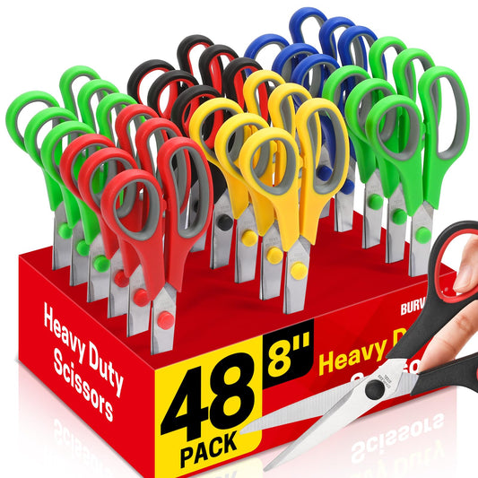 8" Multipurpose Scissor Bulk 48 Pack, Comfort Grip Handles Ultra Sharp Blade Shears Stainless Steel Scissors for Office Home, All Purpose Scissors