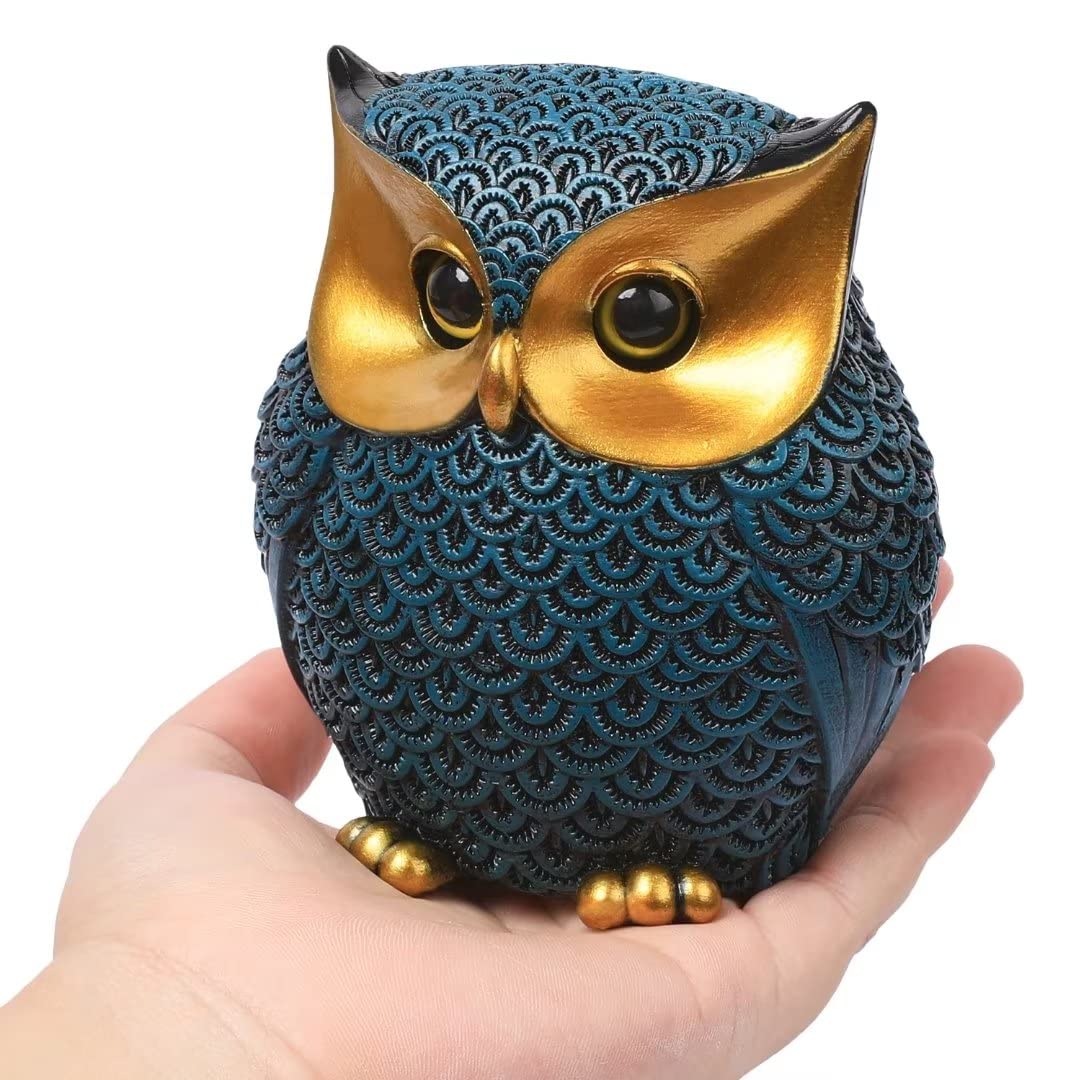 Artpaul Owl Figurines Home Decor Accents Small Décor Items for Shelf Decorations for Living Room Office, Gifts for Owl Lover (Blue)