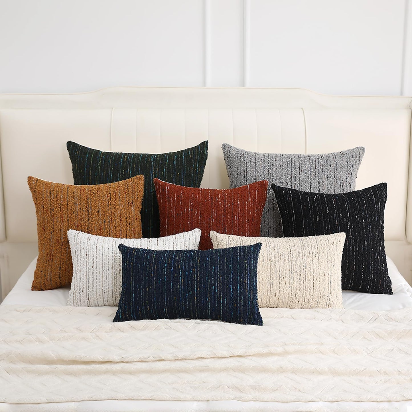 GIKKEARL Textured Boucle Pillow Covers 18x18 Neutral Striped Throw Pillows Soft Modern Farmhouse Pillow Cases, 1pc Decorative Accent Square Couch Cushion Cover for Bed Chair Living Room, Black