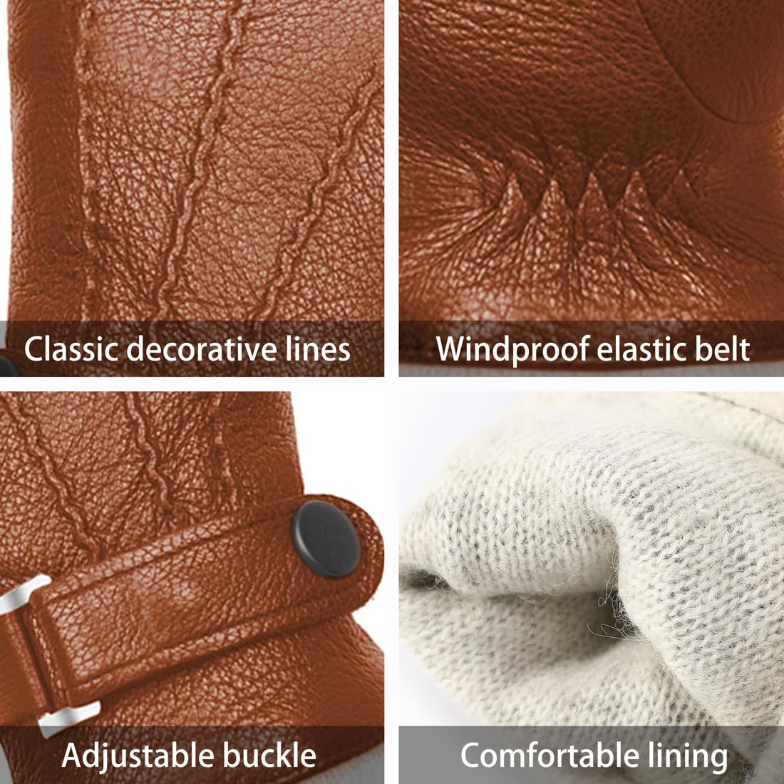 Harssidanzar Leather Gloves Men,Genuine Leather Warm Cashmere Lined Touchscreen Texting Gloves for Driving KM051US,Camel,Szie M