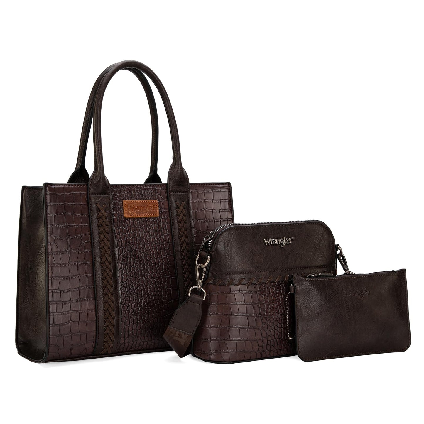 Wrangler tote bag for womens purses and handbags for women Crocodile coffee satchel bags 3pcs purse set gifts medium crossbody with guitar strap WG3-B8321CF
