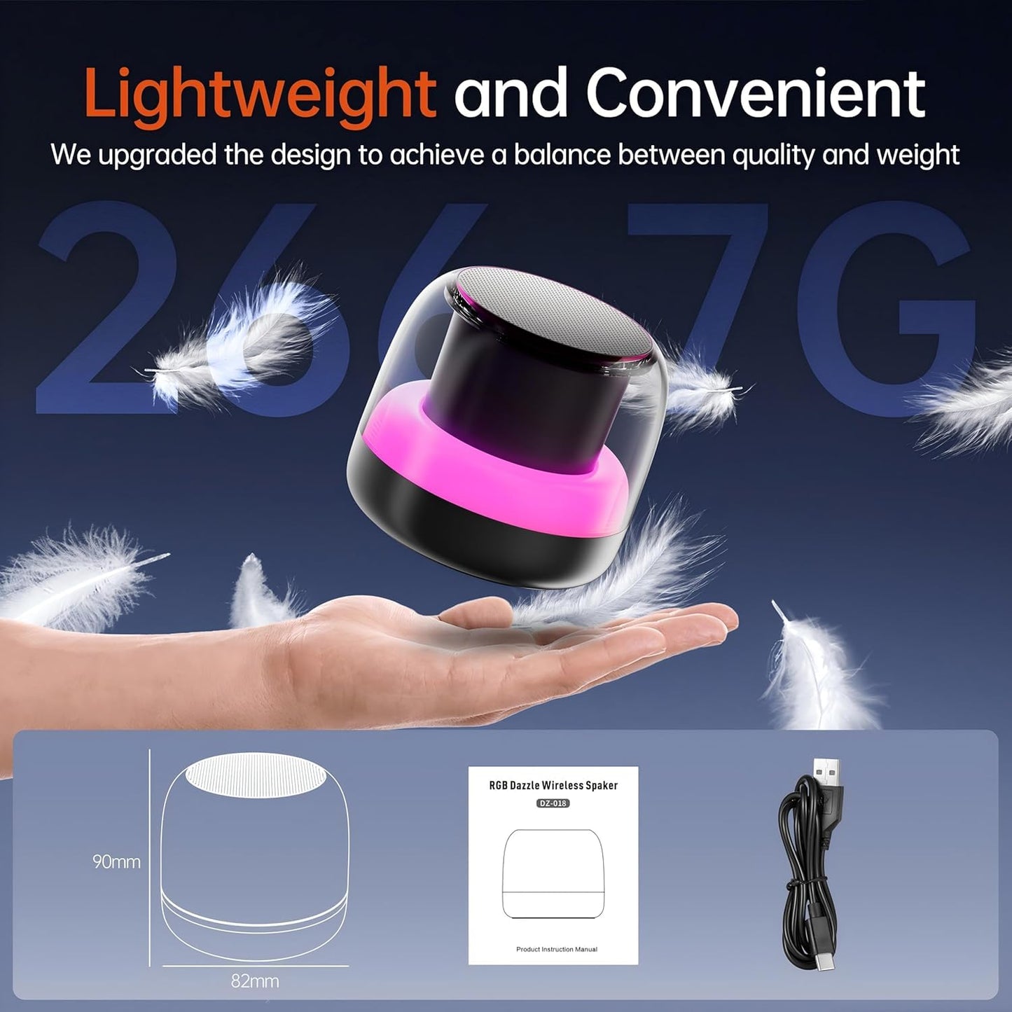 PRSCFUM Bluetooth Speaker, Mini Speaker with RGB Lights, 4H Playtime with Stereo Sound Bass, TF-Card USB, IPX7 Waterproof True Wireless Pairing for Travel, Sport, Party, Black