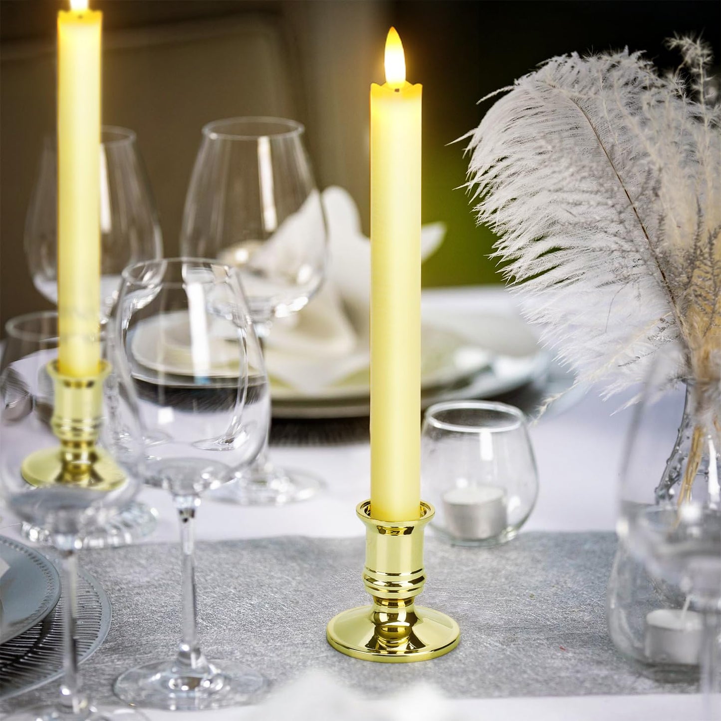 6 Pack Flameless LED Taper Candles With 2 Remotes, Fake Candles With Holders, Battery Operated Pillar 3D Flame Real Wax for Home Decor, Wedding, Table, Festival, Halloween, Christmas