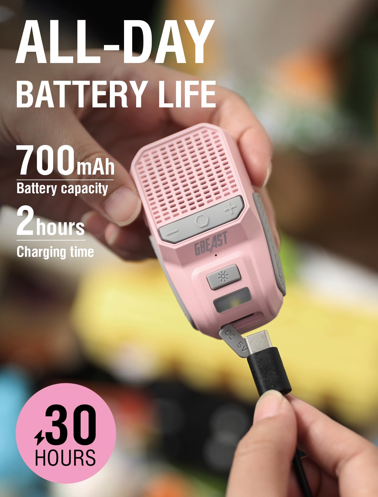 GBEAST Wearable Bluetooth Speaker with RGB, IPX6 Waterproof Clip-On Portable Speaker with 30H Playtime - Built-in Mic Hands-Free for Jobsite/Outdoor/Golf, TWS Portable Speakers（Pink）