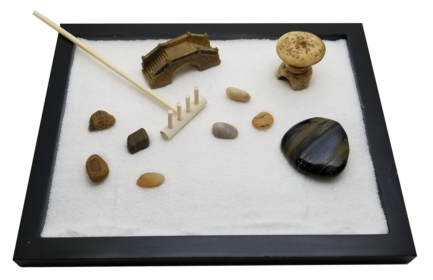 Zen Sand Garden for Desk with Rake, Rocks and Figures (Medium)