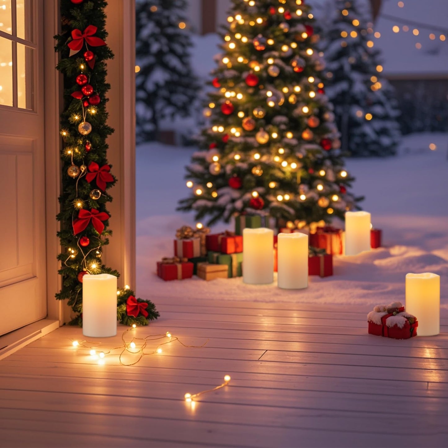 DRomance Solar Flameless Pillar Candles Outdoor Waterproof Dusk to Dawn Solar Rechargeable Battery LED Flickering Fake Candles White Plastic Patio Porch Garden Lantern Decor(2 Pack, 3" D x 5" H)