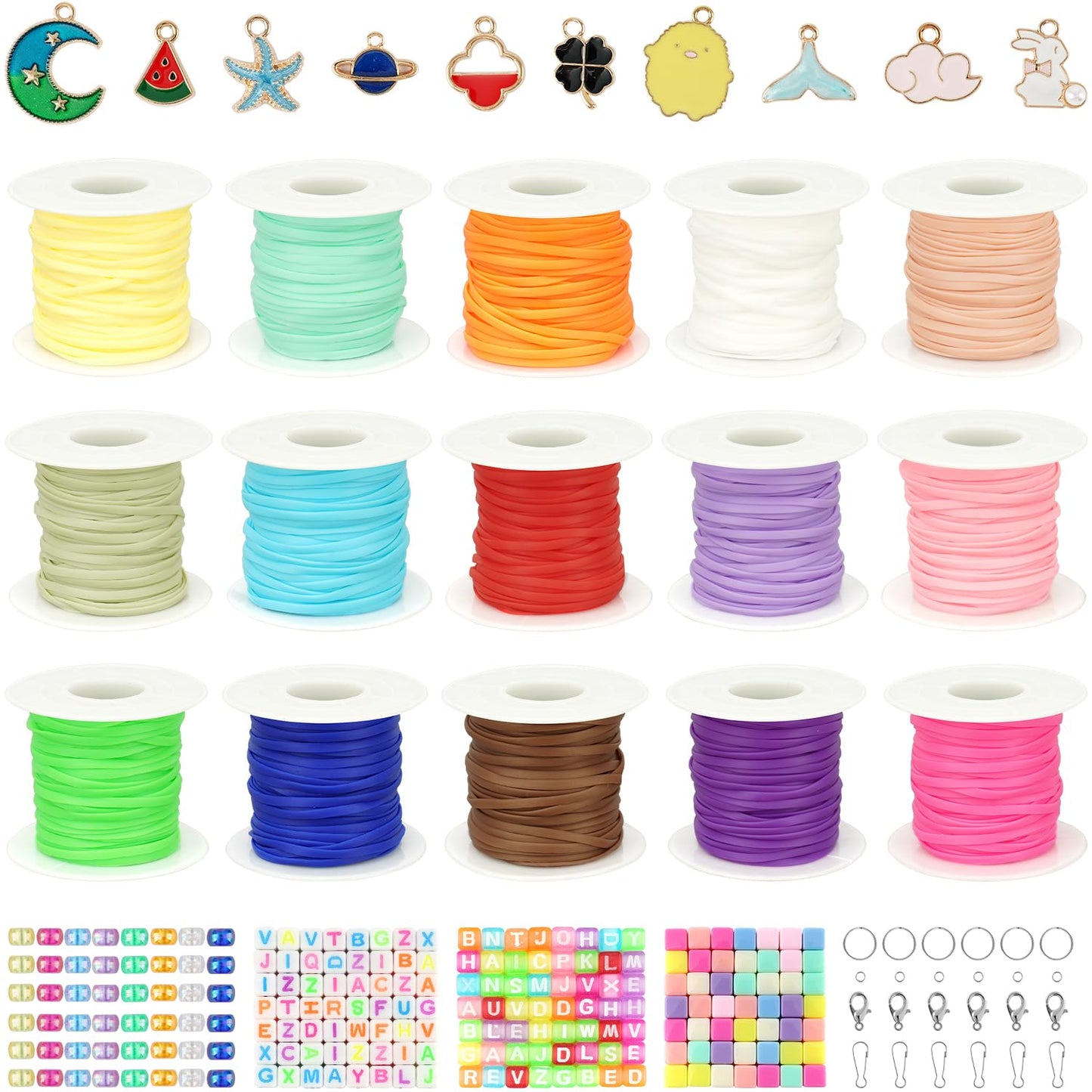 KAMJUNTAR Luminous Lanyard String,15 Rolls Gimp String Plastic Lacing Cord Plastic String Lanyard Kit for Friendship Bracelets Jewelry Making DIY Boondoggle Gimp String Kit