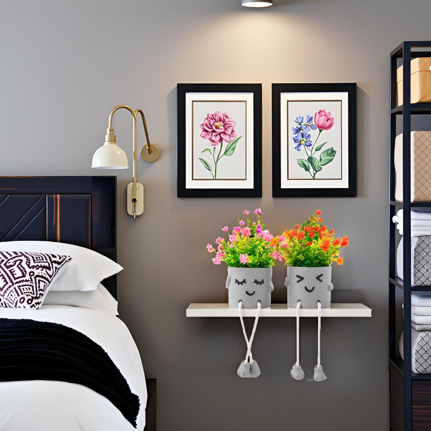 skycoo 3Pack Fake Plants in Cute Pots, Indoor Faux Plants Decorations Lifelike with 60 Artificial Flowers for Office Bathroom Bedroom Living Room Kitchen Home Farmhouse Shelf Decor C