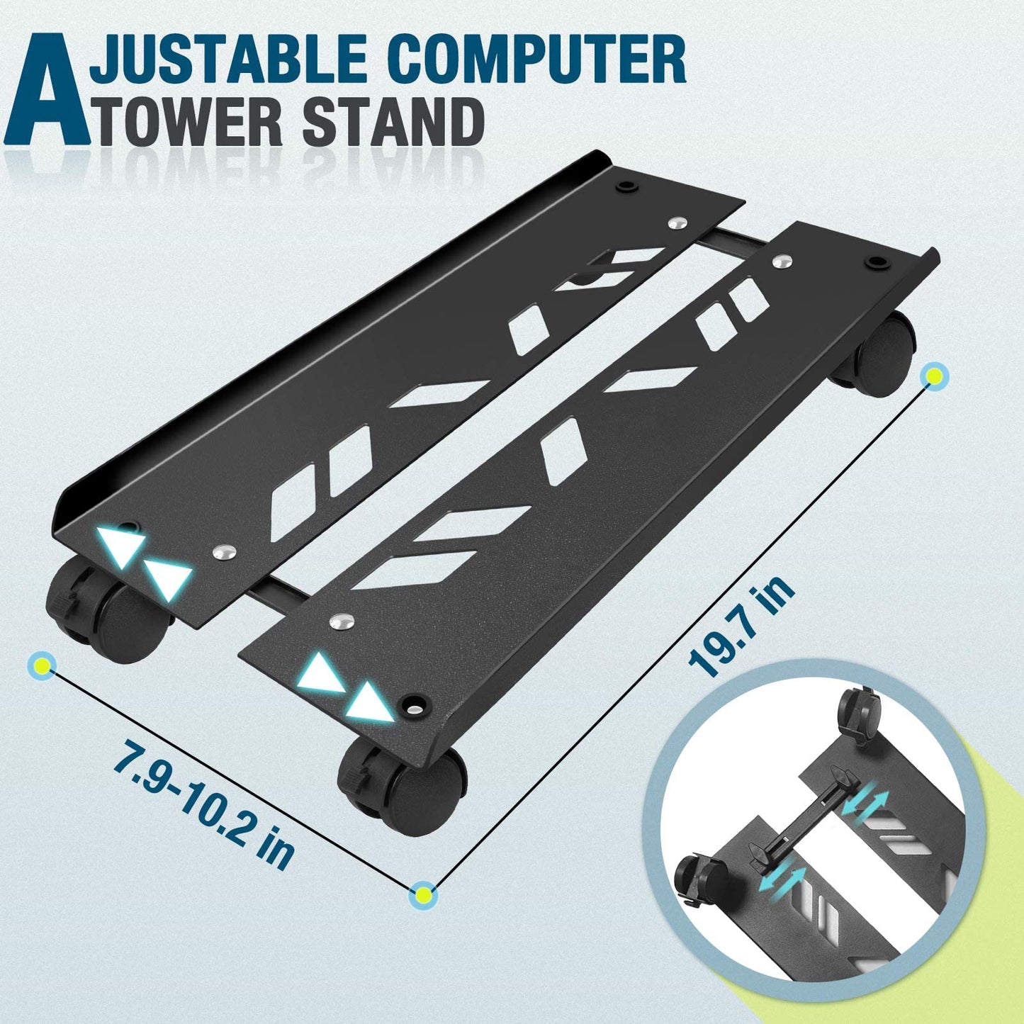 Seloom Computer Tower Stand, Adjustable PC Stand, Heavy-Duty Mobile CPU Tower Holder with Rolling Caster Wheels, Fits Most Gaming Desk Floor