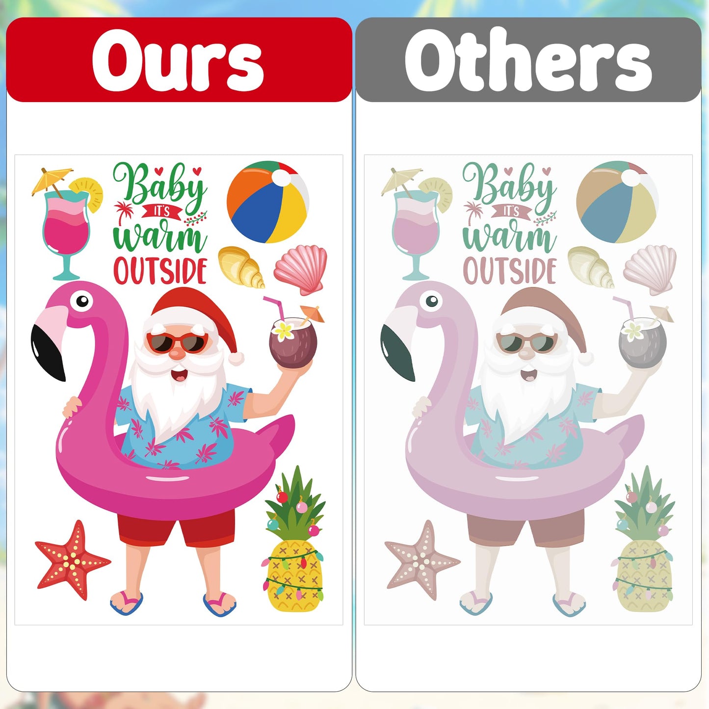 Christmas July Window Clings, 9 Sheets Summer Christmas Window Clings, Tropical Santa Claus Decals Decor, Flamingo July Hawaiian Xmas Snowman Stickers Beach Hawaii Summer Party Decorations Supplies