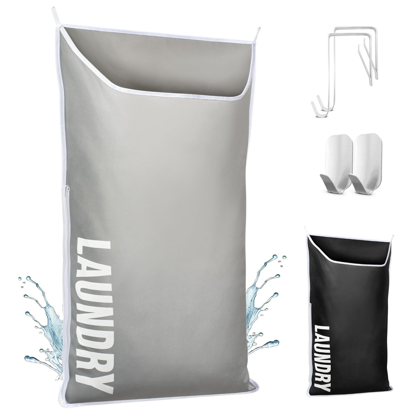 DONAQ Hanging Laundry Hamper Bag XL 40x22", Space Saving over the Door Storage Bags, Behind the Door Hampers for Dirty Clothes & Wall Mounted Basket for Bathroom, Organizer for Small Room Spaces RV