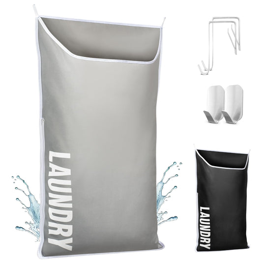 DONAQ Hanging Laundry Hamper Bag XL 40x22", Space Saving over the Door Storage Bags, Behind the Door Hampers for Dirty Clothes & Wall Mounted Basket for Bathroom, Organizer for Small Room Spaces RV
