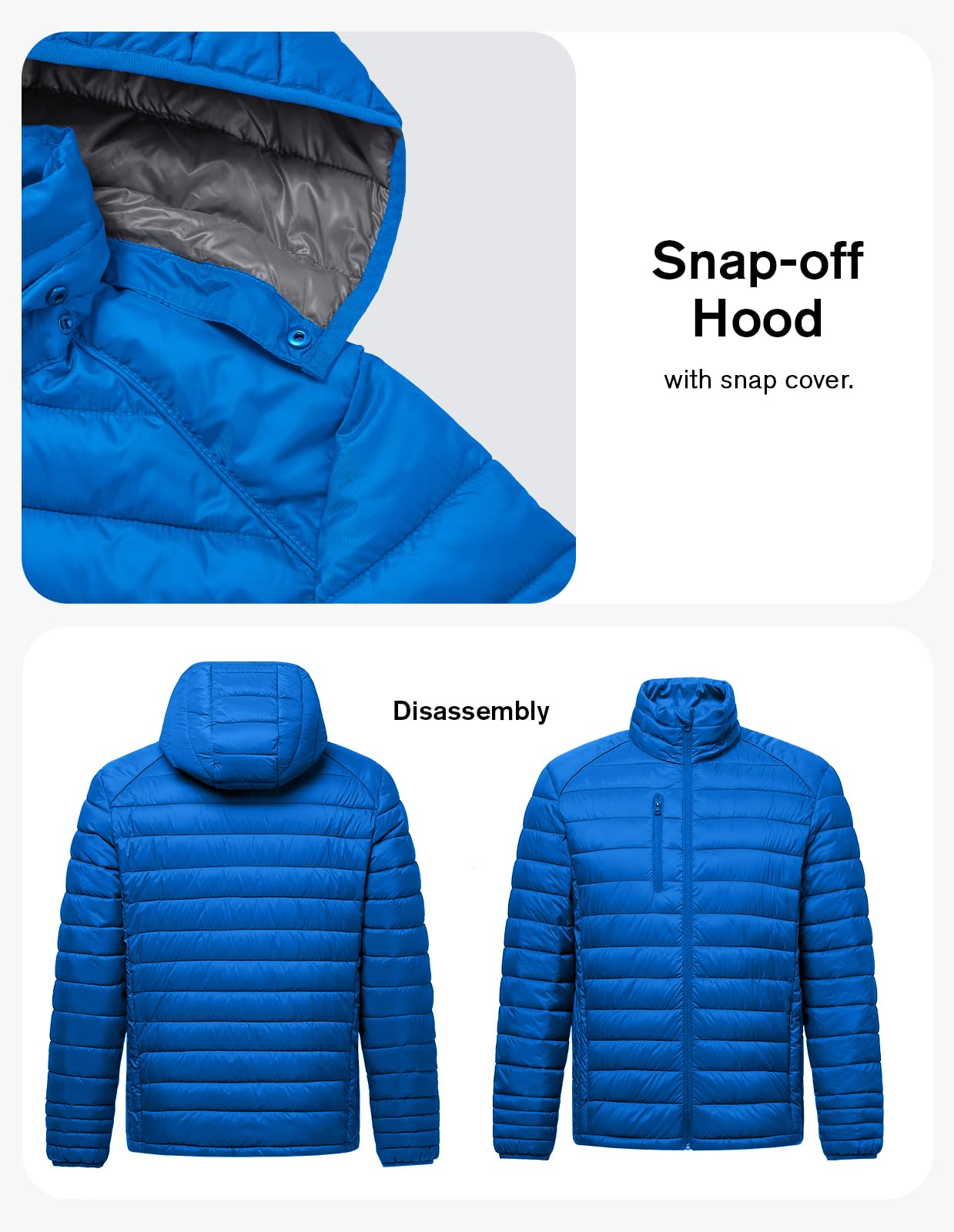 fit space Classic Puffer Jacket for Girl Boy Synthetic Down Jacket Lightweight Winter Warm Coat Padded Insulated Quilted Zip-Off Hood (3'7''~4',Blue)