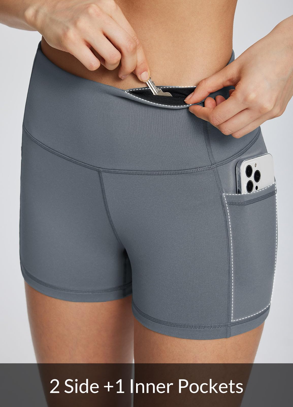 baleaf Biker Shorts Women Yoga Gym Workout Spandex Running Volleyball Tummy Control Compression with Pockets 3" Grey M