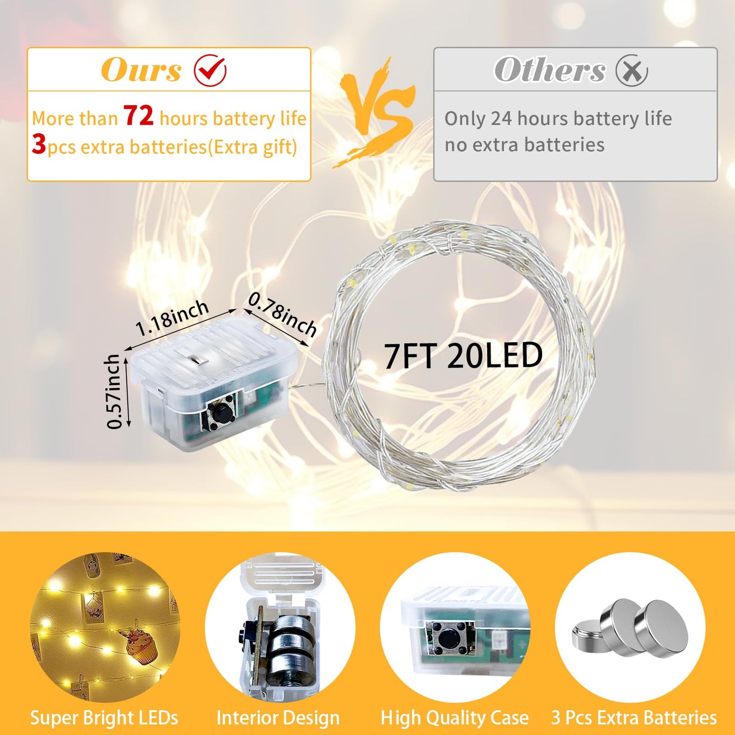 chzk 100 Pack LED Fairy Lights Battery Operated, 7Ft 20LED Mini String Lights Waterproof Twinkle for Mason Jars Wedding Christmas Party Bedroom Decor