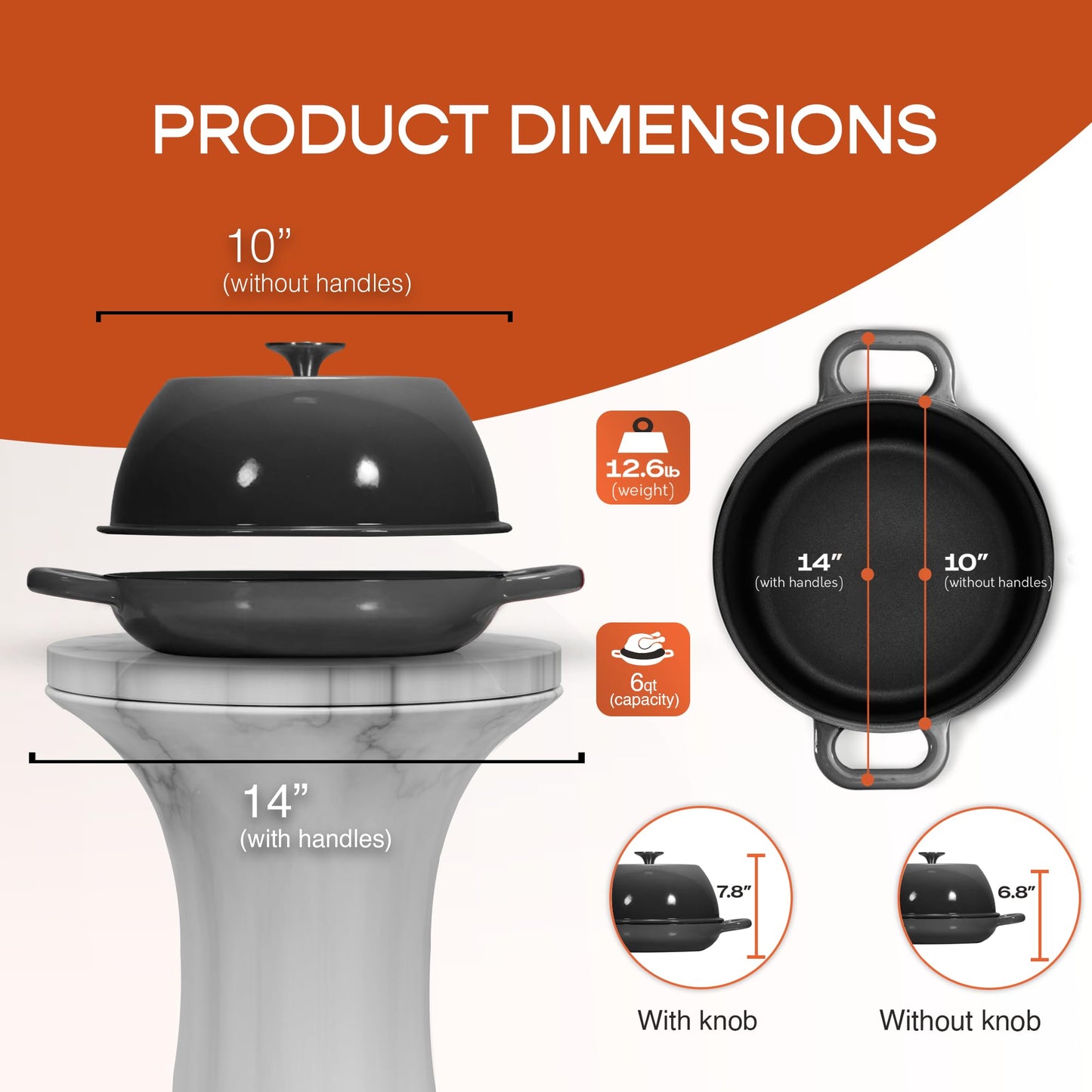 Krustic Enameled Cast Iron Dutch Oven for Sourdough Bread Baking | 6 Quart Pot with Lid | 10 Inch Ceramic Enamel Thick Coated Cookware Set with Non Stick Silicone Baking Mat for Cooking (Grey)