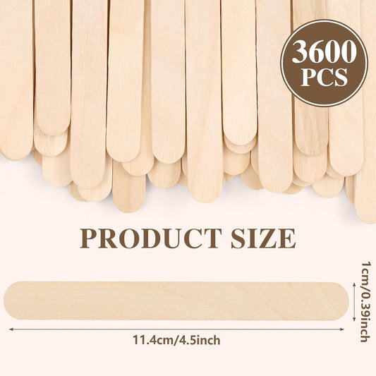 3600pcs Wooden Craft Sticks,4.5 Inch Long Natural Wooden Ice Cream Sticks,Popsicle Sticks for Crafts,Food,Hair Removal and Waxing Supplies,DIY Crafts Supplies