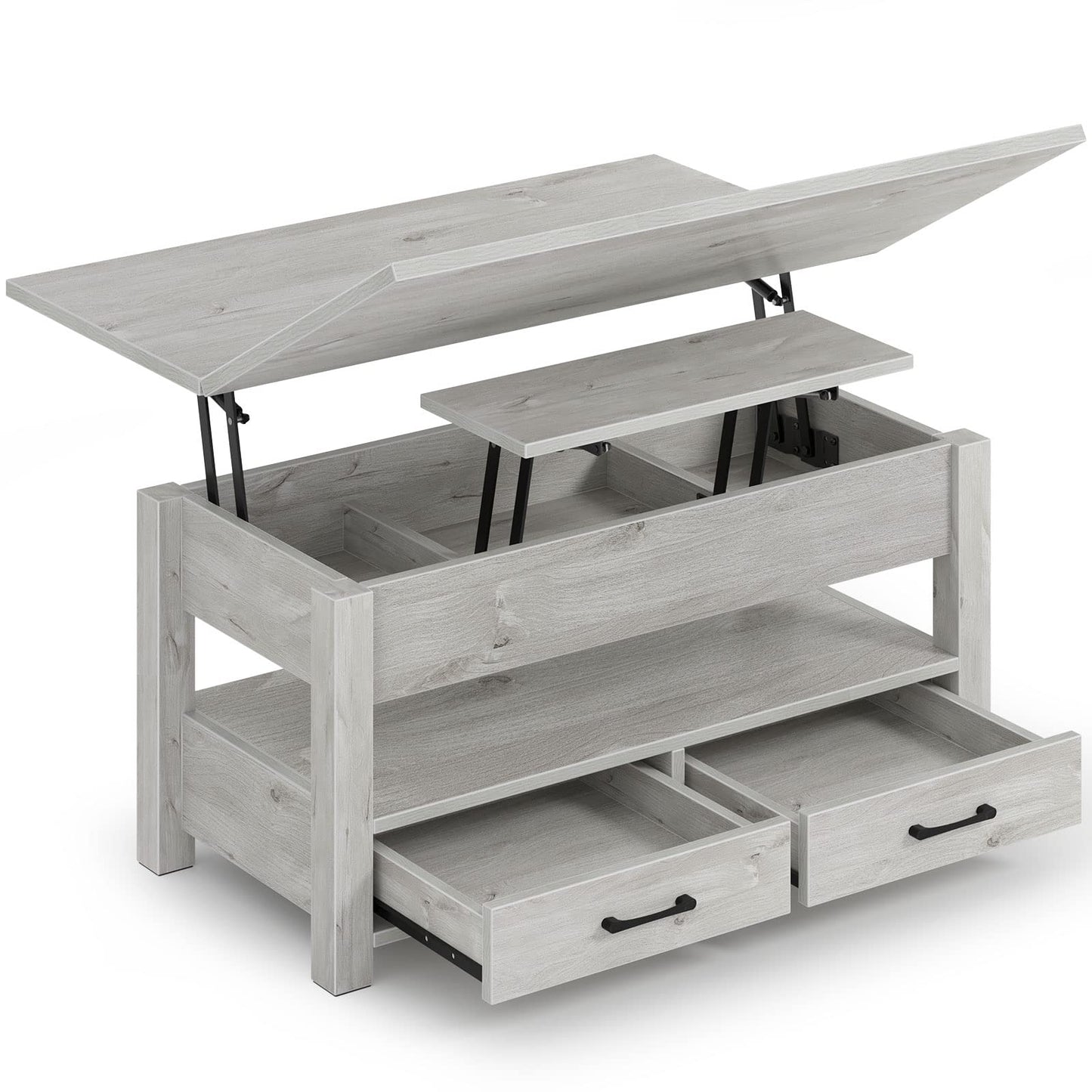 Rolanstar Coffee Table Lift Top, Multi-Function Convertible Coffee Table with Drawers and Hidden Compartment, Converts to Dining Table for Living Room, Home Office,Grey