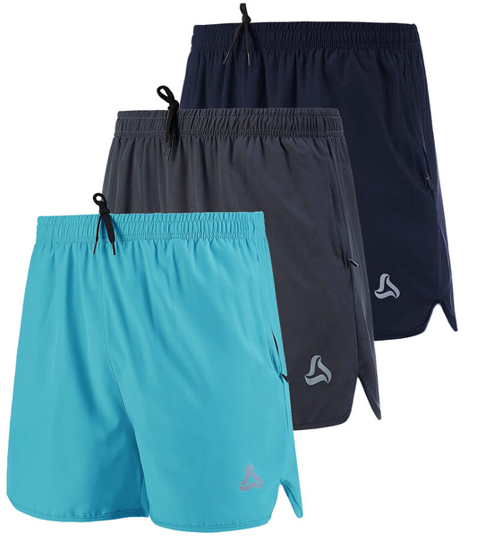 SILKWORLD Men's Running Stretch Quick Dry Shorts with Zipper Pockets, Dark Navy,Dark Grey,LightSeaGreen(Pack of 3)-2new, Large