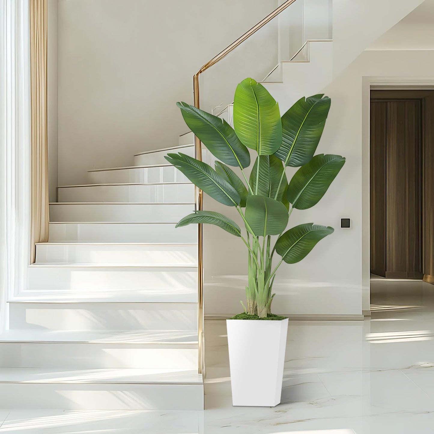 Lifelike Bird of Paradise Artificial Plant 6ft Faux Banana Leaf Tree with White Tall Planter for Home Decor - Perfect Indoor Silk Floor Plant for Living Room, Office, and Bedroom Ambiance Enhancement