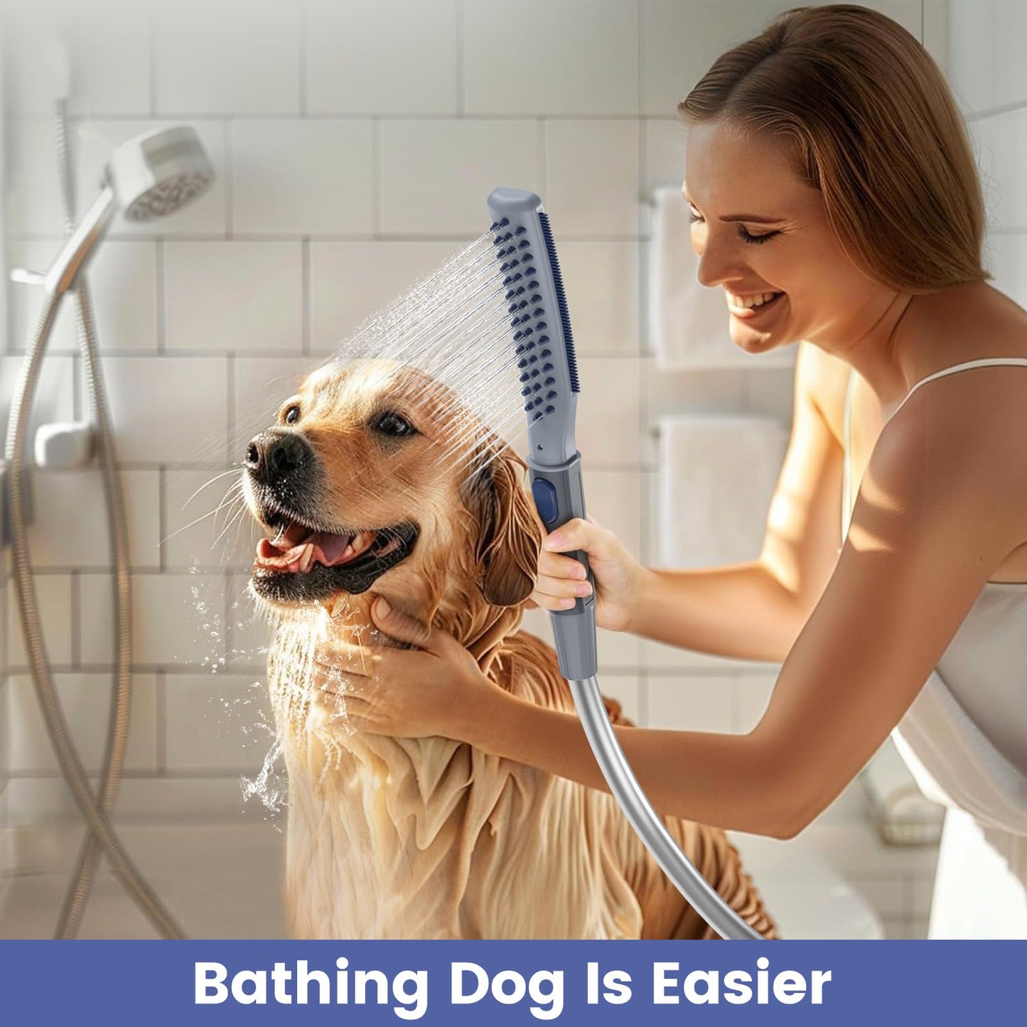 Dog Shower Attachment, Dog Shower With Metal Diverter, Pet Shower Attachment for Fast and Easy Dog Bathing, 3 Spray Modes One-Button Switch 8-Foot Hose For Indoor and Outdoor
