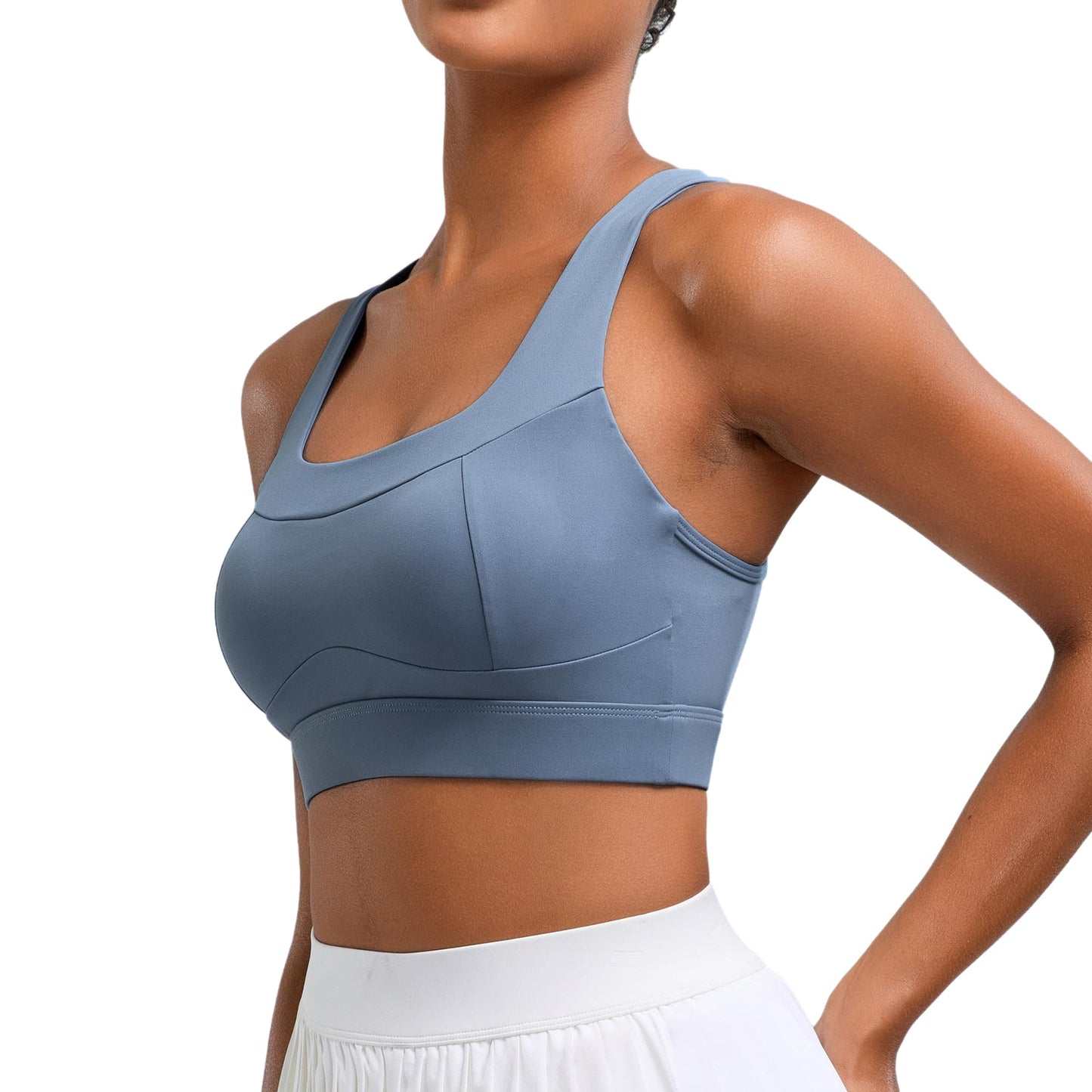 Vorcy High Impact Sports Bras for Women Running Bra Workout Bra U Back Sports Bra Scoop Neck Padded Blue