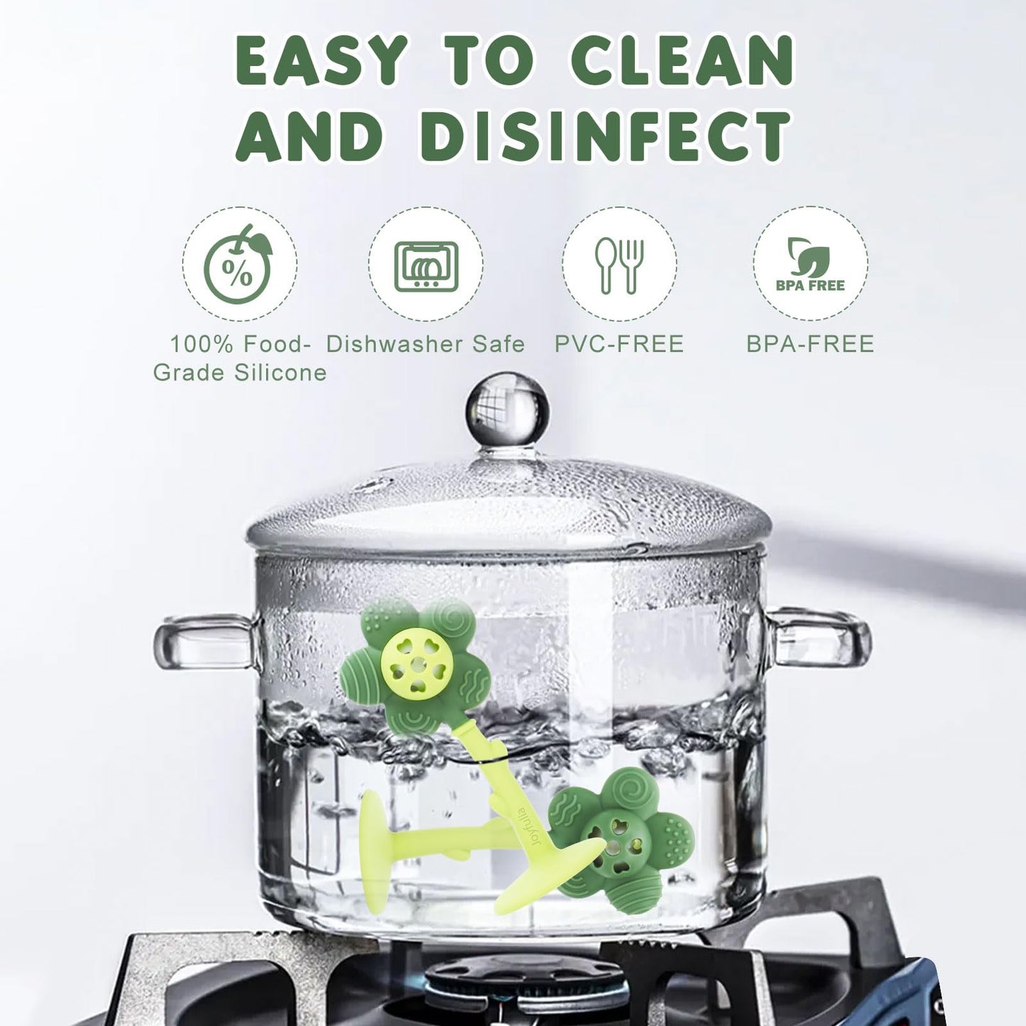 Baby Teething Toys and Rattle 2-in-1 for Babies 0-6 6-12 Months, Food Grade Silicone Teethers for Baies 3-6 Months, Infant Teething Relief Chew Toys, Sunnyflower Teether Toy BPA Free - Green