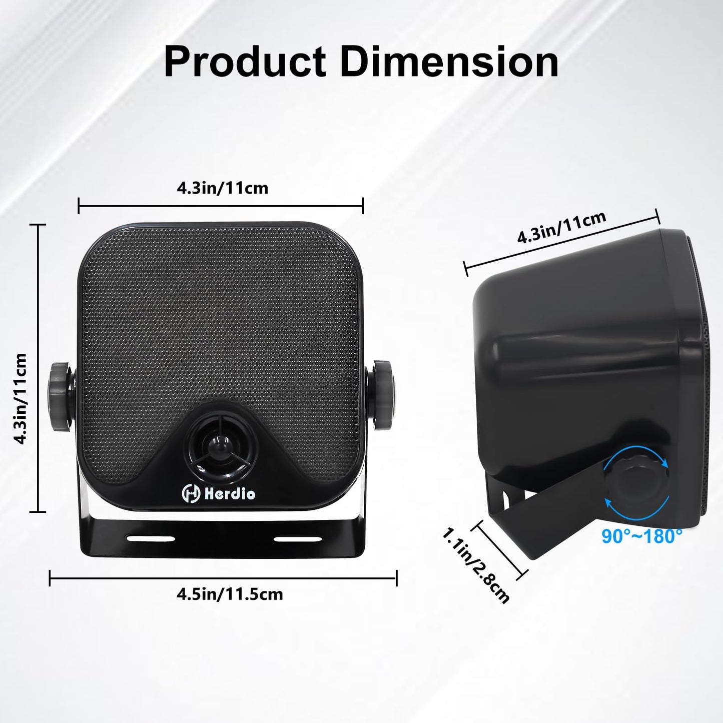 Herdio 4 Inch 240W Boat Marine Bluetooth Speakers Waterproof Outdoor Speakers for Golf Cart ATV UTV RZR Camper Tractor Boat Truck Jeep Courtyard Powersports,2 Pairs (Black)