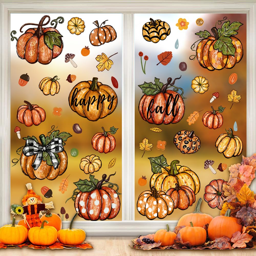 YUJUN 6 Sheets Thanksgiving Leaves Oil Painting Window Clings - Fall Decals Stickers for Autumn Glass Home Decor & Thanksgiving Decoration