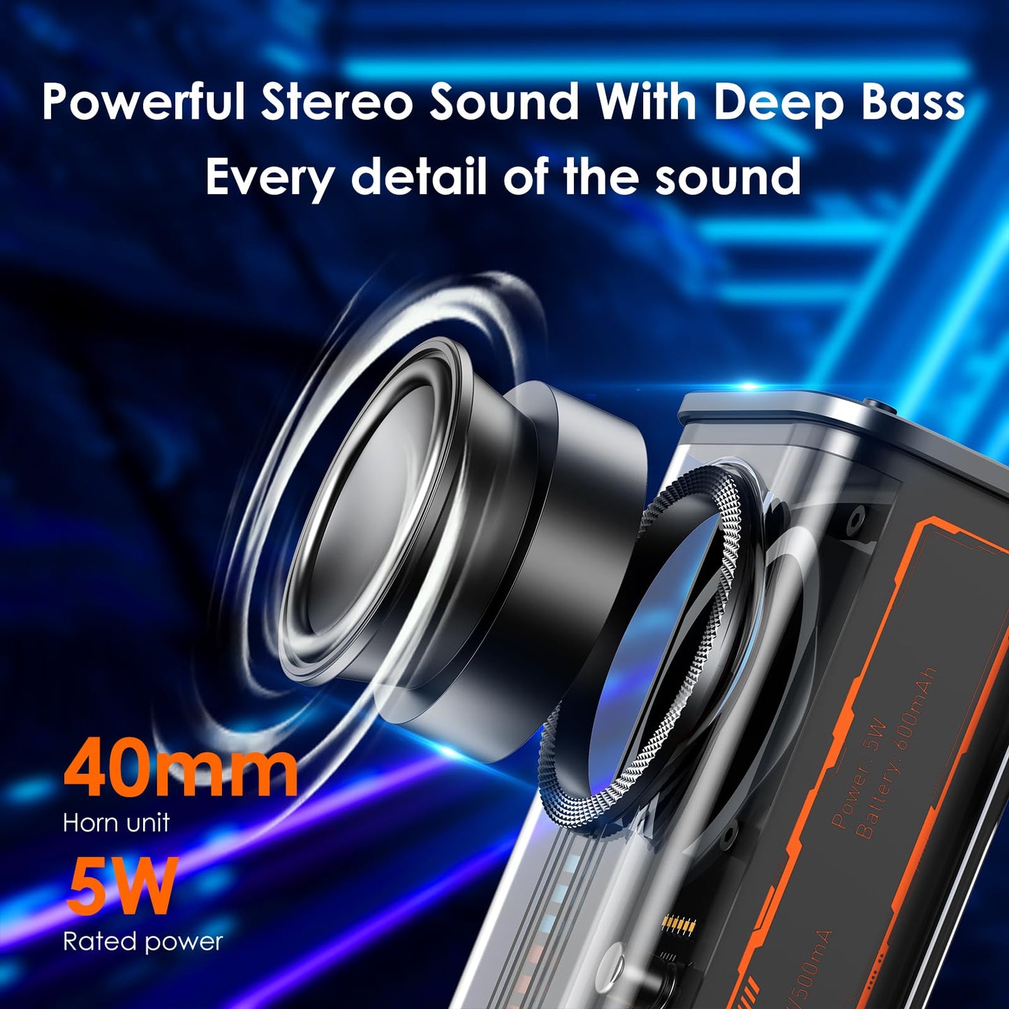 Portable Bluetooth Speaker with Lights, Transparent Wireless Mini Bluetooth Speaker with TWS, Perfect Small Speaker HD Sound and Bass for Office, Home, Shower, Room, Bike, Car (Black)