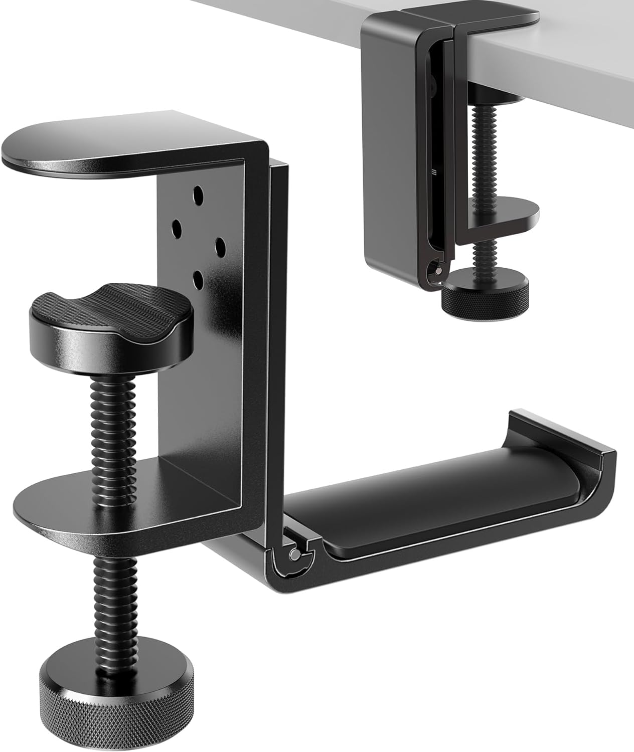 New Foldable Headphone Stand Hanger Holder Aluminum Headset Soundbar Stand Clamp Hook Under Desk Space Save Mount, Universal Fit Gaming Headphones, Black