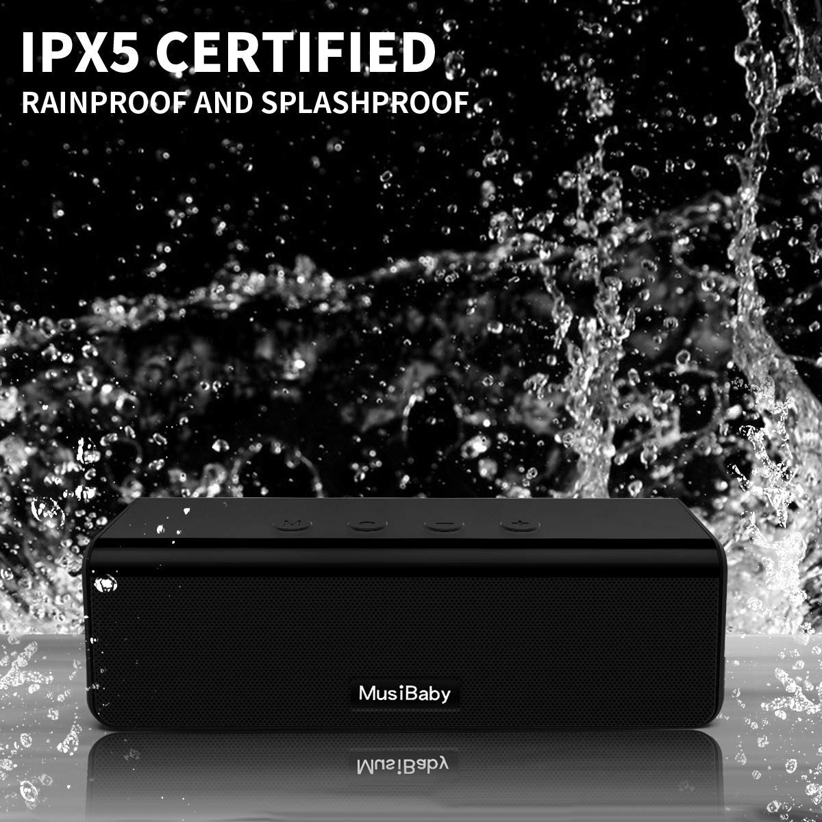 Bluetooth Speaker,MusiBaby Speakers Bluetooth Wireless,Outdoor,Waterproof,PortableSpeaker,Booming Bass,Stereo,Dual Pairing,24H Play,Wireless Speakers for Home,Hiking,Travel-Black