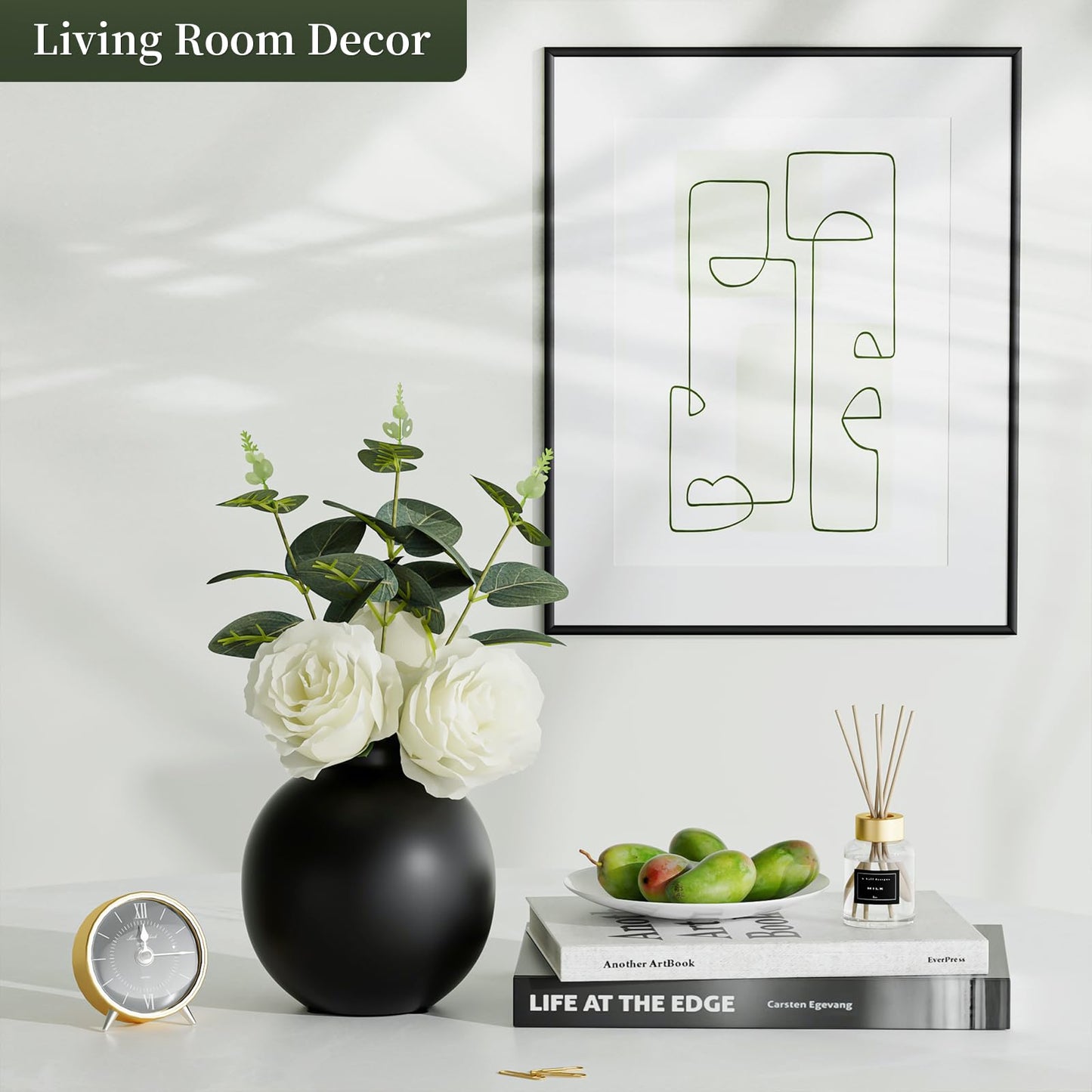 Nztze 2 pcs Artificial Plant Kit with Ceramic vase, Combination of Three White Roses and Greenery, Small Plant Potted Decor for Offices, Bookshelf, Bedroom, Living Room, Party, Wedding Decorations