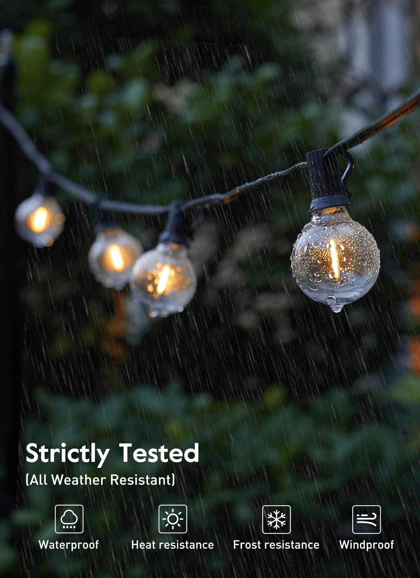 Outdoor String Lights 25 Feet G40 Globe LED Patio Lights with 13 Edison Plastic Bulbs(1 Spare), Waterproof Connectable Hanging Lights for Backyard Porch Balcony Party Decor, E12 Socket Base, Black