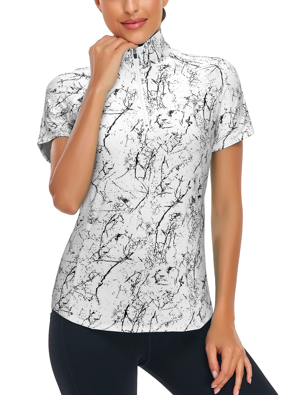 LURANEE Golf Polo Shirts for Women,Shorts Sleeve Tops Hiking Outdoor Tops Workout Jackets Yoga Tshirts Exercise Sports Clothes Moisture Wicking Shirts Athletic Fitness Tshirts Marble Medium