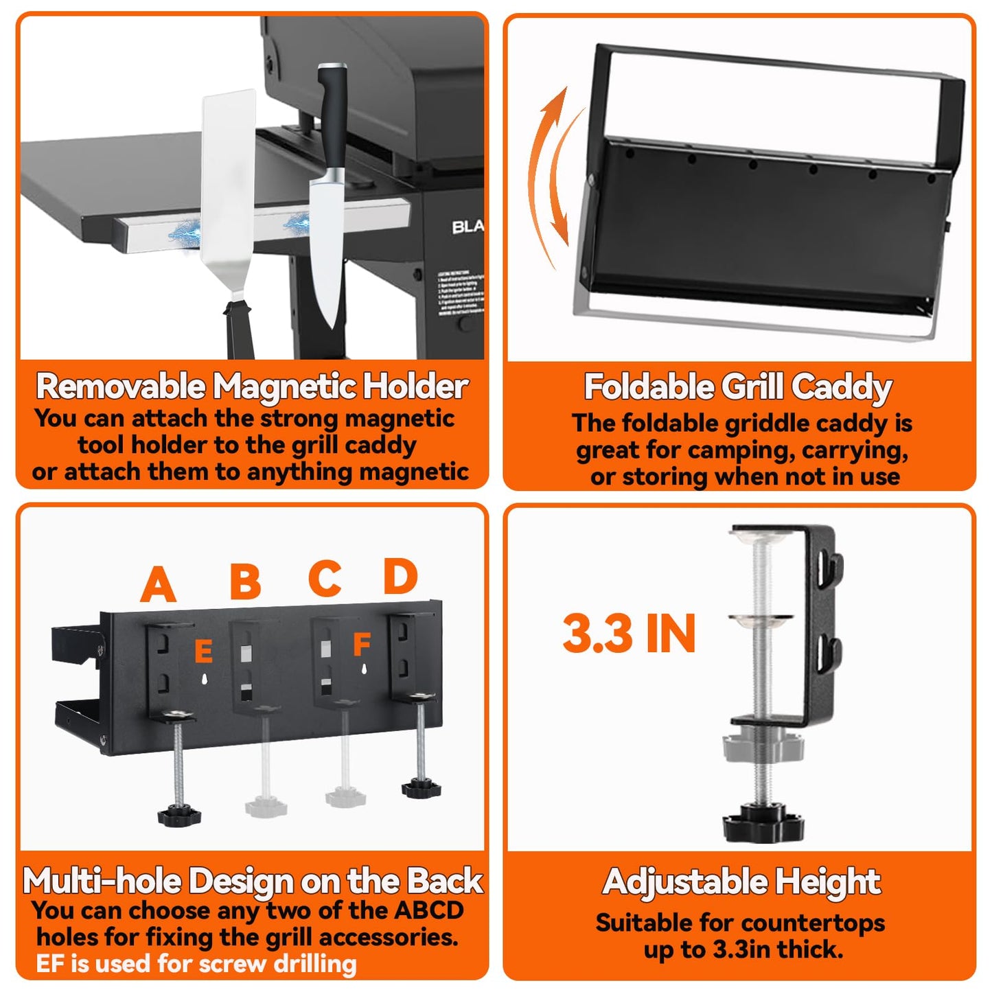 Bakbarbe Blackstone Griddle Caddy with Magnetic Tool Holder & Paper Towel Holder, Foldable Blackstone 22/28/36 Inch Griddle Accessories, Portable Space Saving Grill Caddy BBQ Accessories