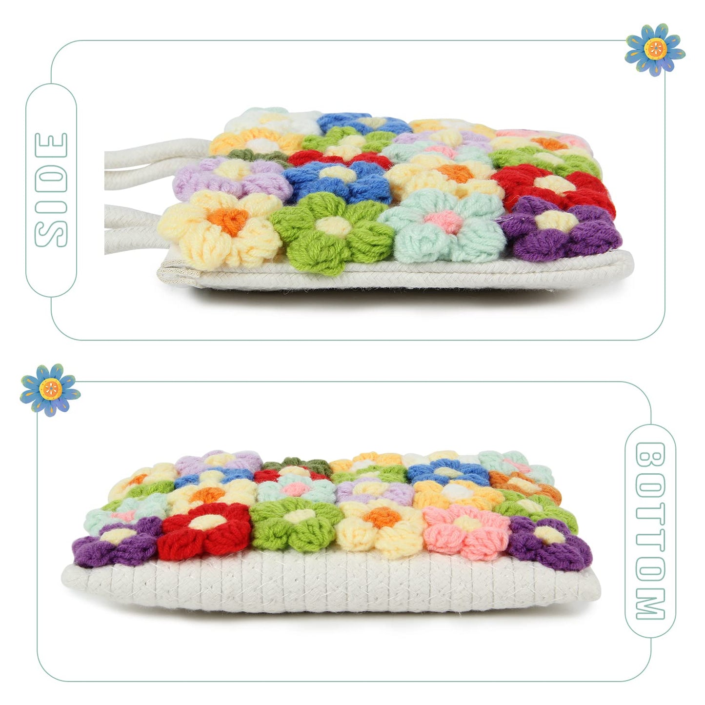 SUKUTU Women Small Flower Handwoven Crossbody Handbag Cute Multicolored Purse Bag Cotton Crochet Shoulder Bag