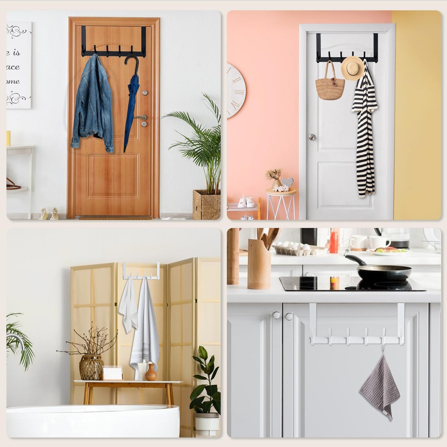 BOOMIBOO Over The Door Hooks, Sturdy Door Hanger, Towel Rack Towel Hooks for Bathroom 12 Hooks Large Over The Door for Bathroom, Bedroom，Kitchen