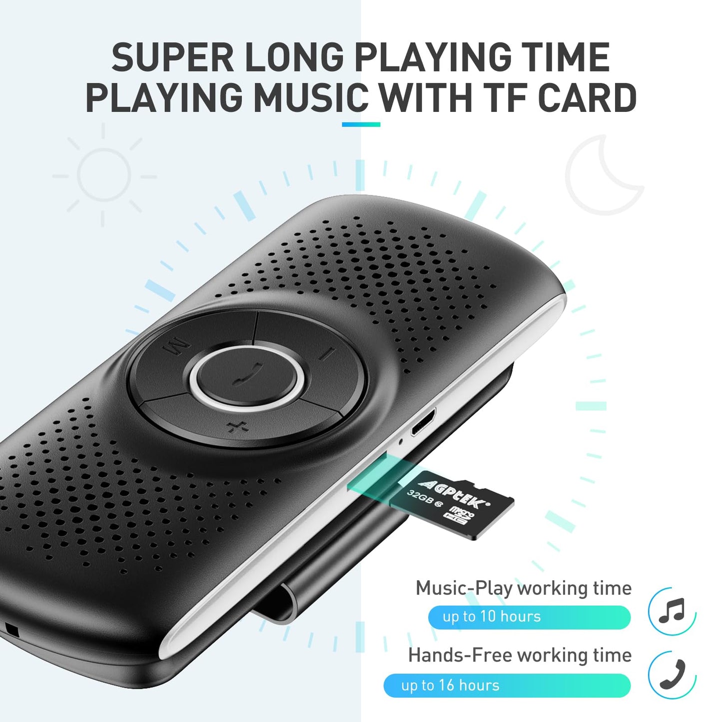 AGPTEK Car Speaker with Bluetooth 5.0, Hands Free Phone Kit for Calls, GPS & Music with TF Card Slot, Motion Auto On, Siri Google Assistant Support Wireless Car Visor Clip Speakerphone