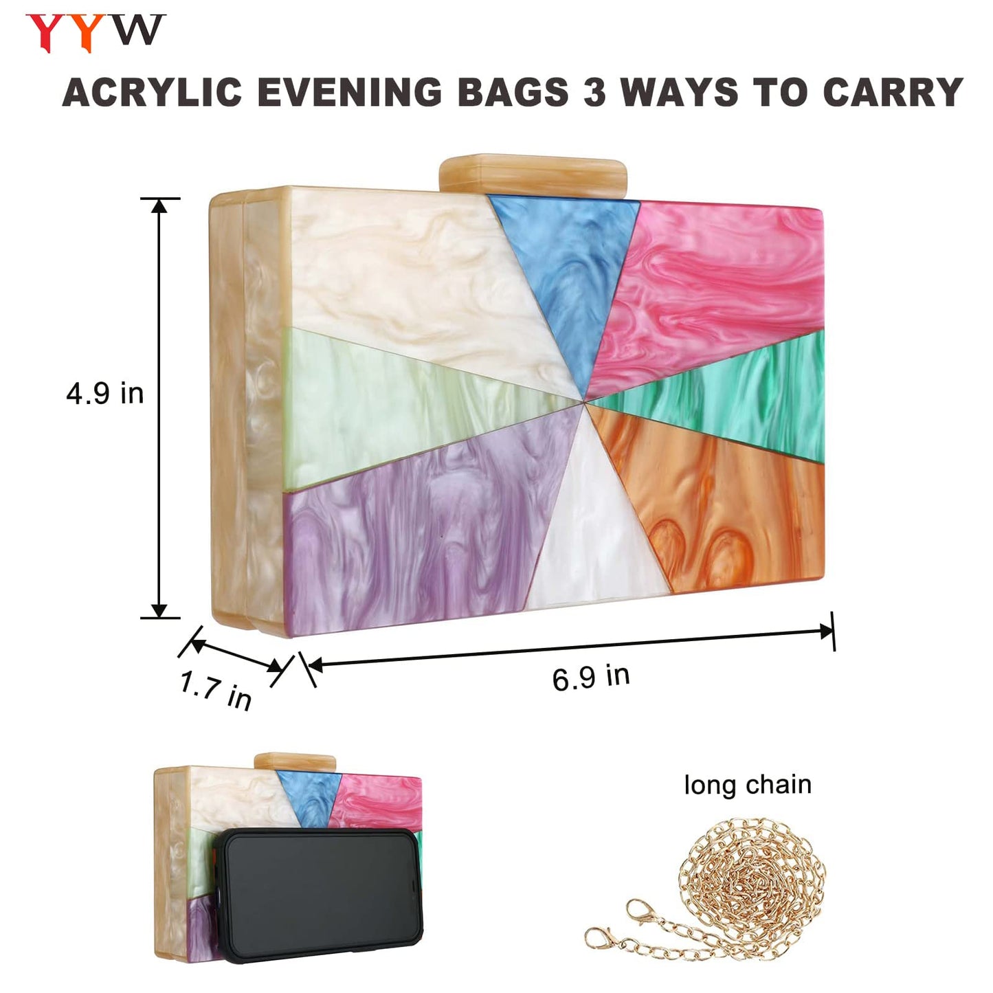 YYW Acrylic Clutch Purses for Women Formal Multicolor Marble Evening Bag Box Handbag (Champagne)