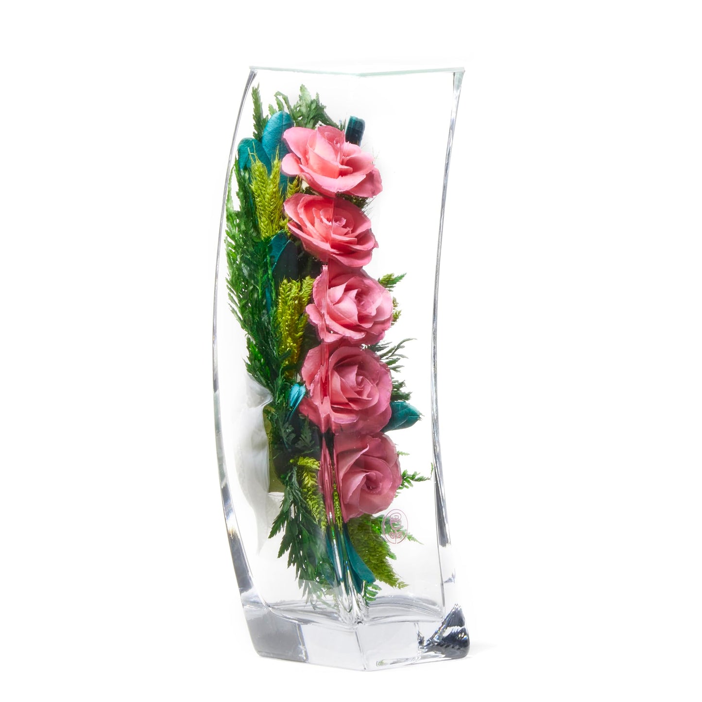 In Flores Veritas | Fresh Cut Preserved Roses in a Sealed Glass Vase | Long Lasting Bouquet Stays Fresh for 5+ Years | No Water Needed | Allergy Free | Unique Present Gift (FOMO Pink)