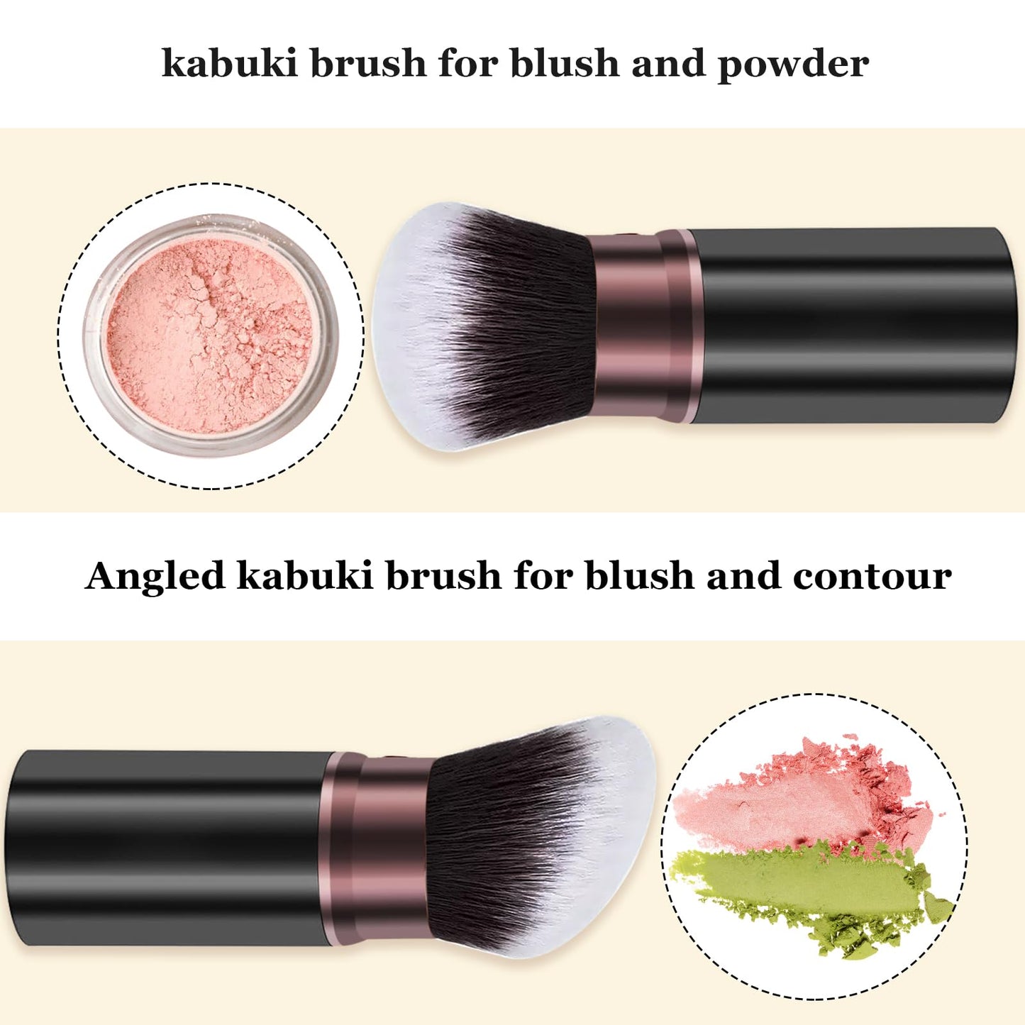 Keriloo Retractable Kabuki Makeup Brush, 2 Pack Travel Powder Foundation Makeup Brush Face Blush Brushes for Blending Liquid, Blush, Bronzer, Buffing, Sunscreen,Flawless Cosmetics