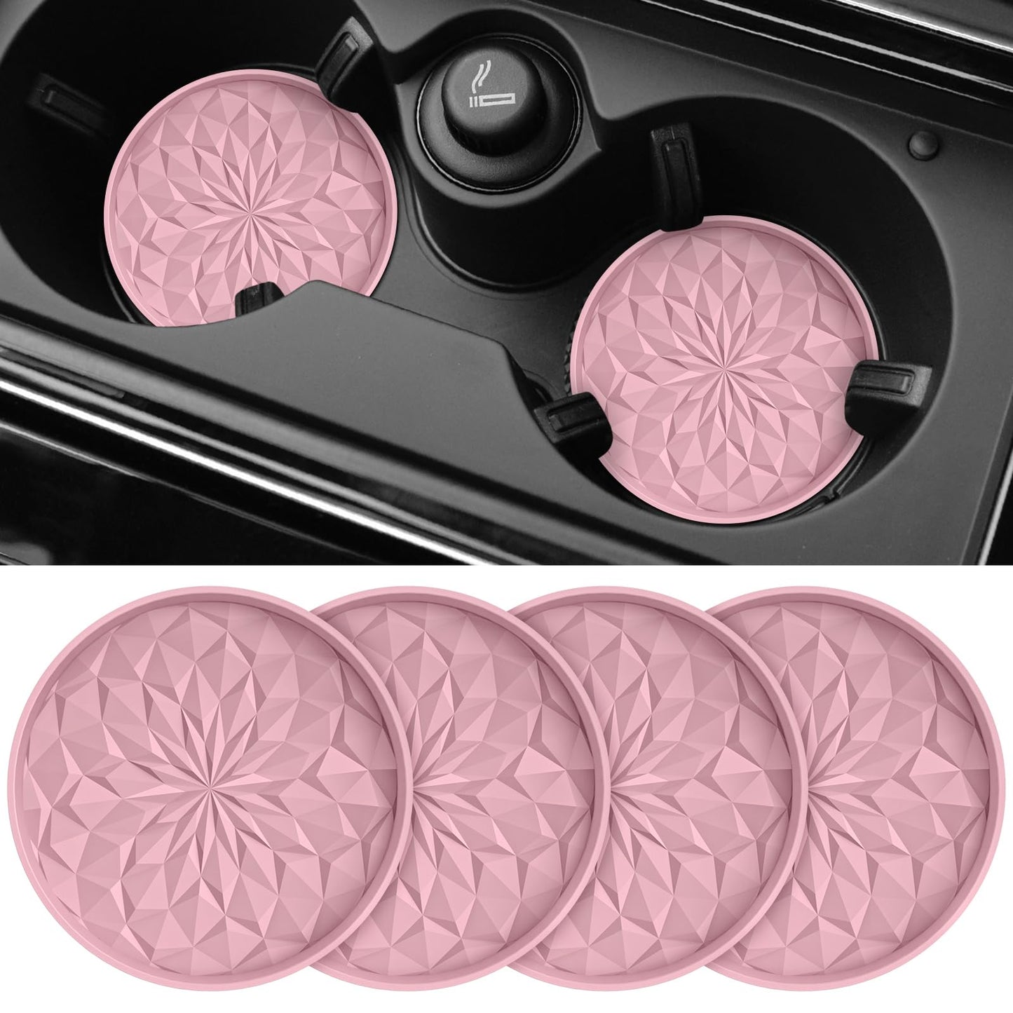 ME.FAN Car Coasters for Cup Holders [4 Pack] - 2.75In Silicone Auto Mug Mats - Universal Non-Slip Recessed Car Interior AccessoriesDusty Rose